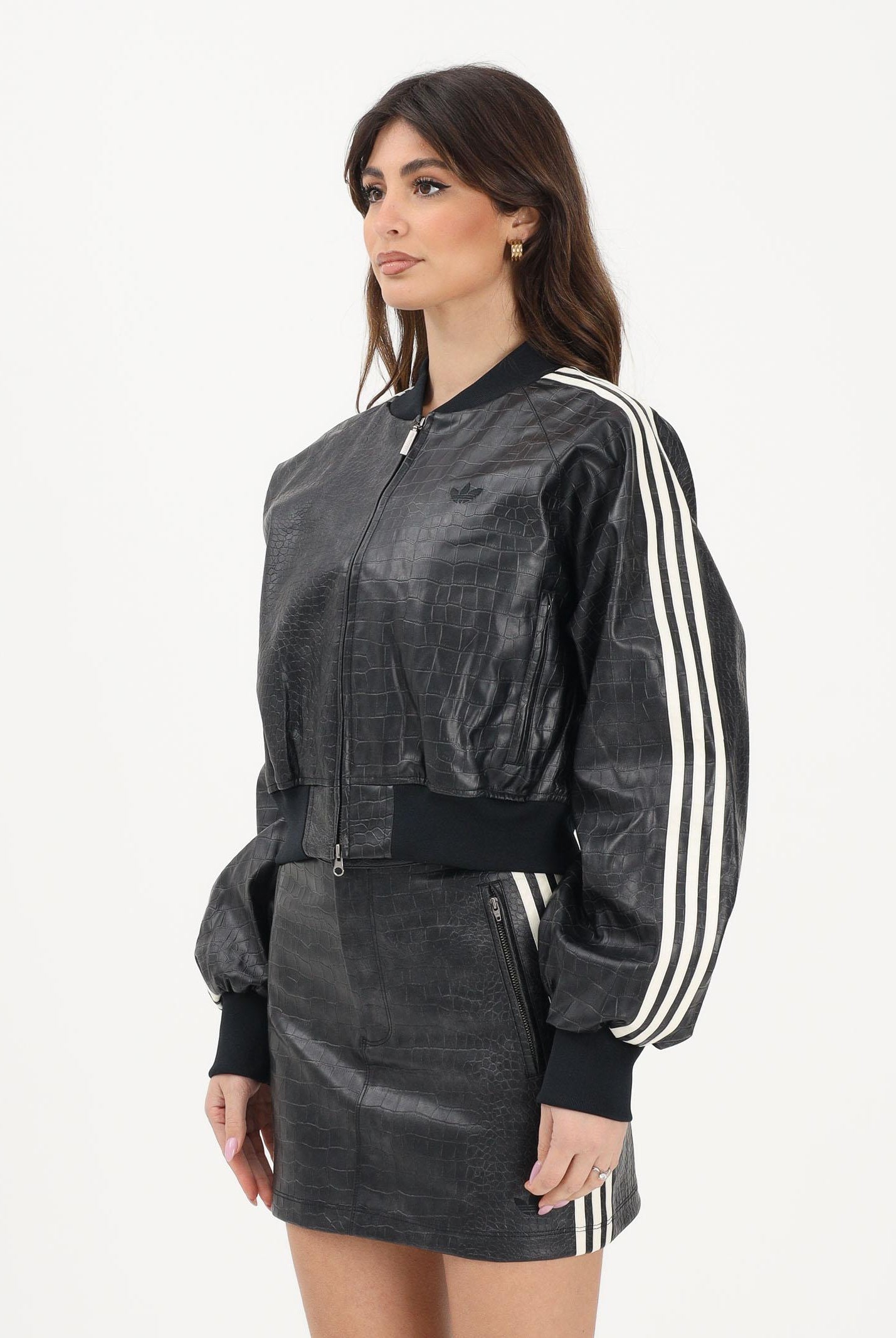 ADIDAS ORIGINALS Bomber in ecopelle SST PLEATHER nero da donna KE5035 . ADIDAS ORIGINALS