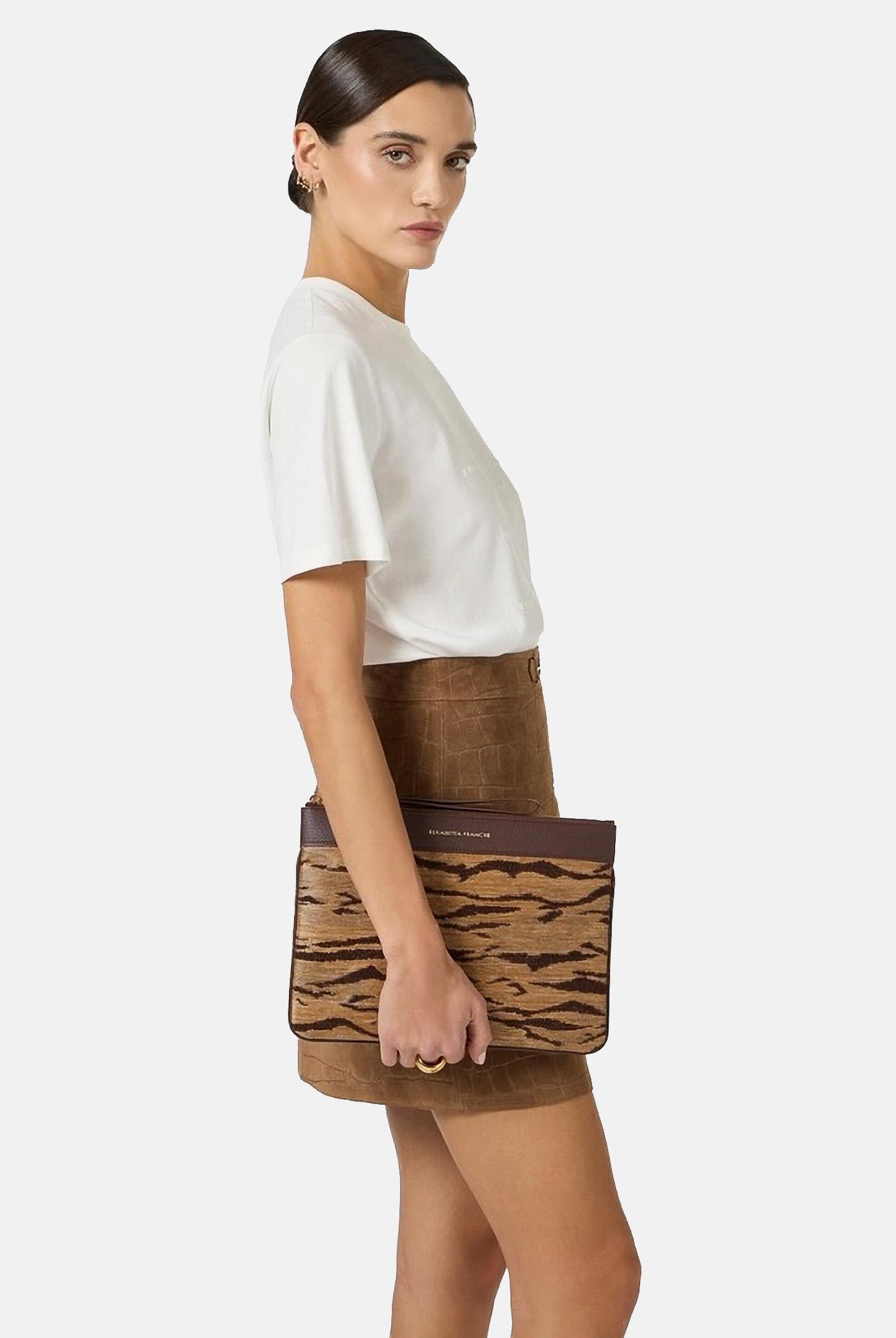 ELISABETTA FRANCHI Pochette marrone e cammello da donna con stampa tigre BS12A62E2 470 ELISABETTA FRANCHI