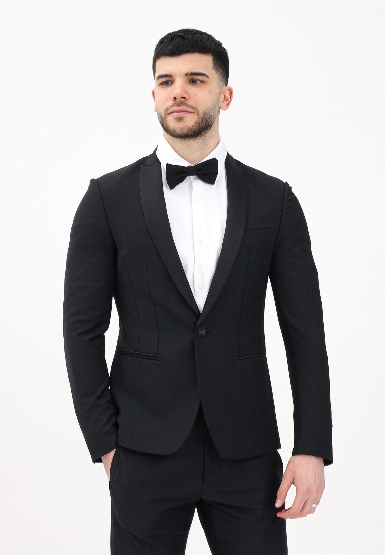 PATRIZIA PEPE Giacca smoking nera da uomo con revers in raso 5SB661A590 K103 PATRIZIA PEPE