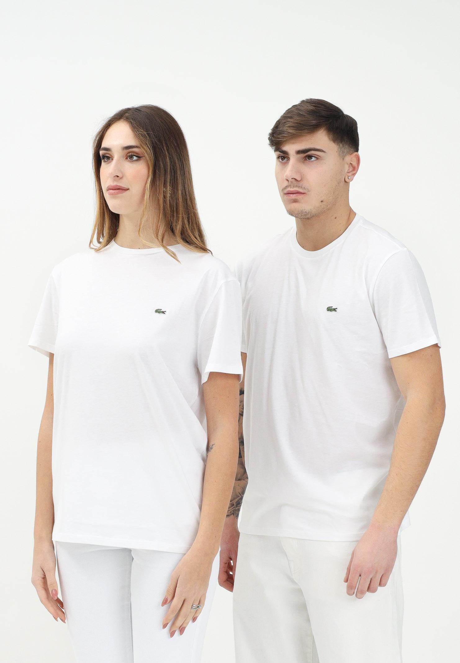 LACOSTE T-shirt a manica corta bianca per uomo e donna con patch logo TH6709 001 LACOSTE