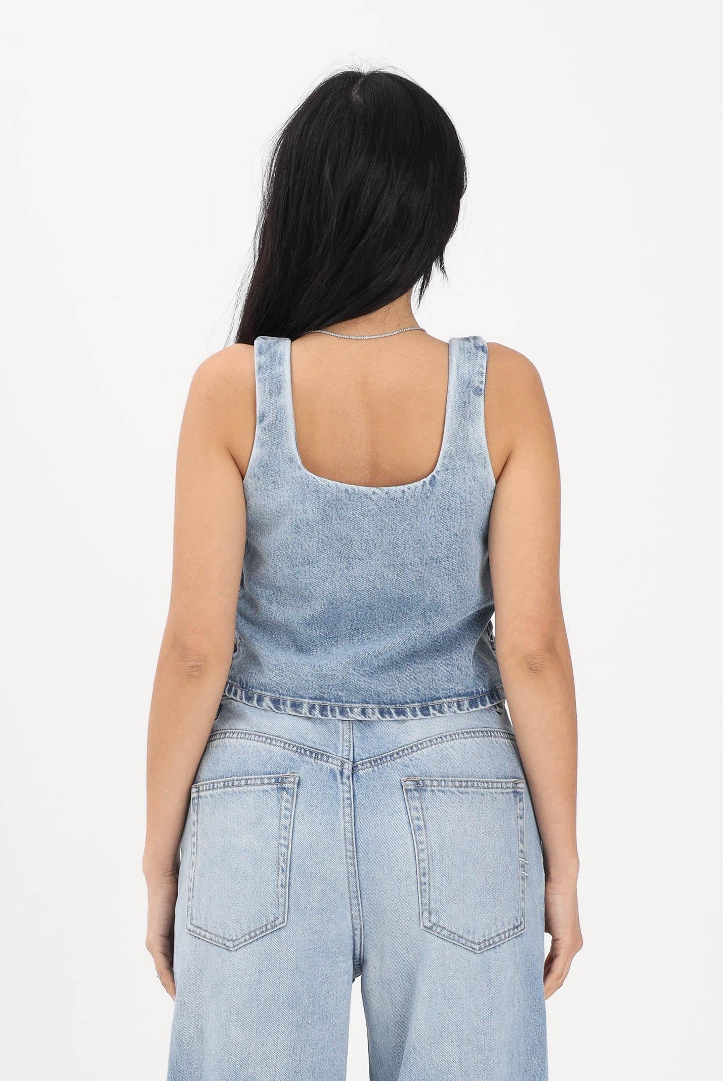 VICOLO Top in denim chiaro da donna con lacci laterali DAB5013 DECH VICOLO