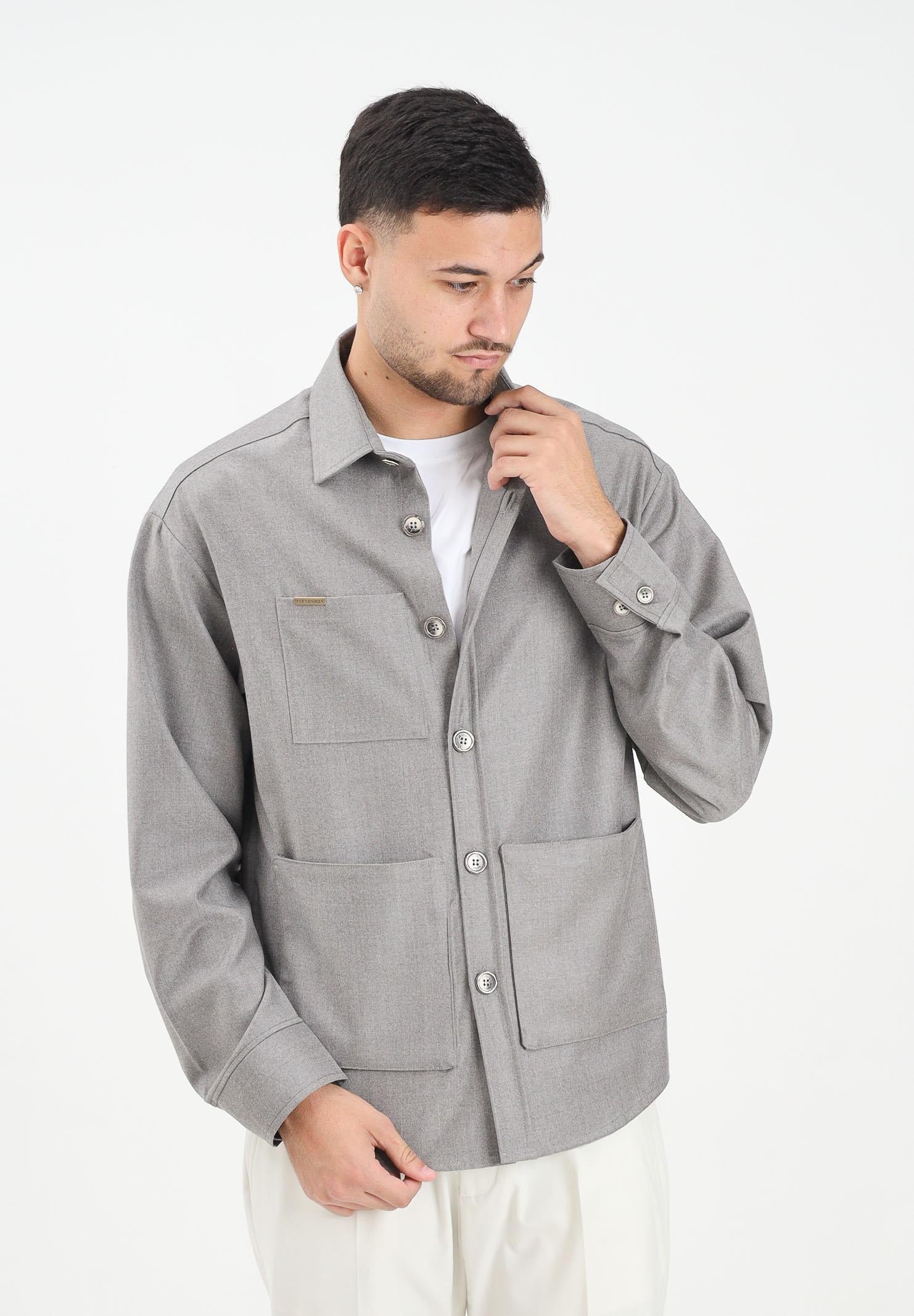 YES LONDON Camicia a manica lunga grigia da uomo XCM7221 BE YES LONDON