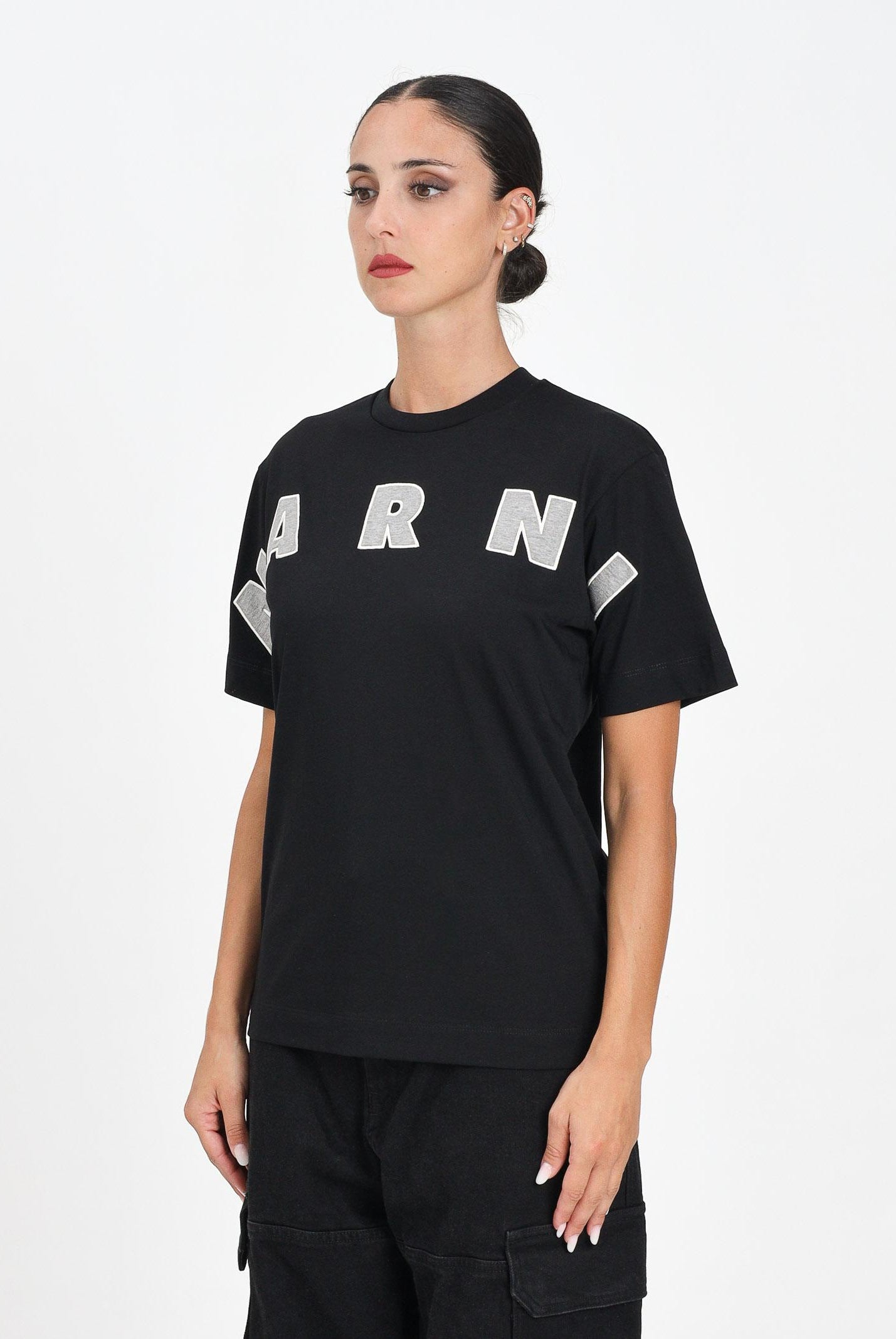 MARNI T-shirt a manica corta nera per donna, ragazzi e bambini con ricamo logo M01265M00RF 0M90D MARNI