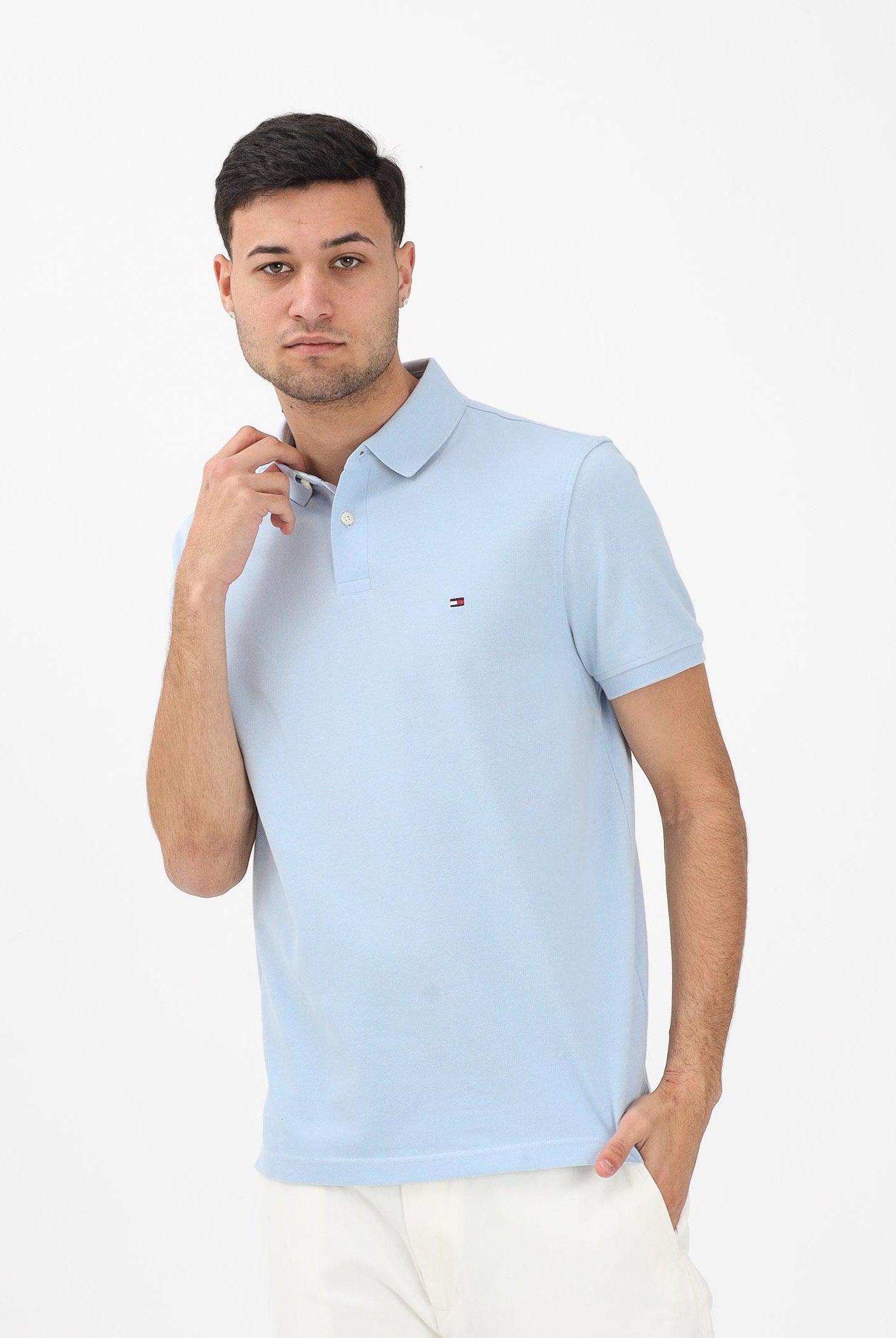 TOMMY HILFIGER Polo a manica corta celeste da uomo con logo MW0MW17770 C1O TOMMY HILFIGER