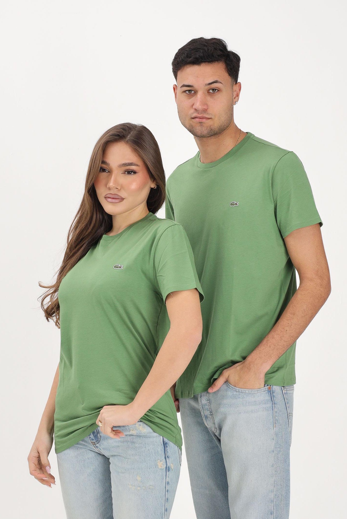 LACOSTE T-shirt a manica corta verde prato per uomo e donna con patch logo TH6709 02M LACOSTE
