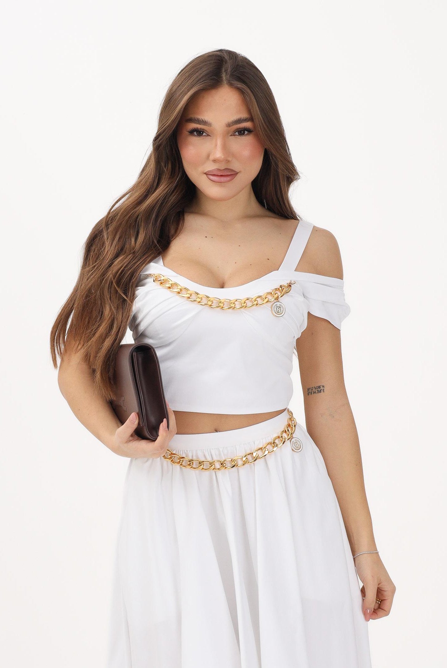 ELISABETTA FRANCHI Top bianco da donna con collana<BR/> TO04861E2 100 ELISABETTA FRANCHI