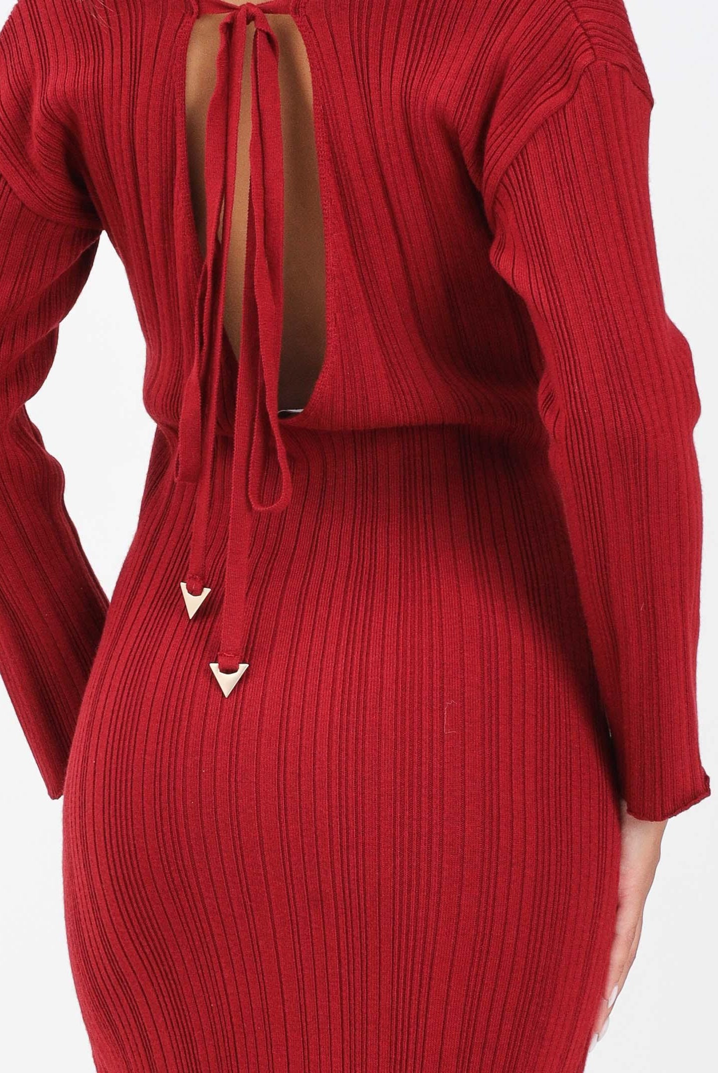 AKEP Abito midi rosso da donna con scollo sul retro VSKD11004 V5 AKEP