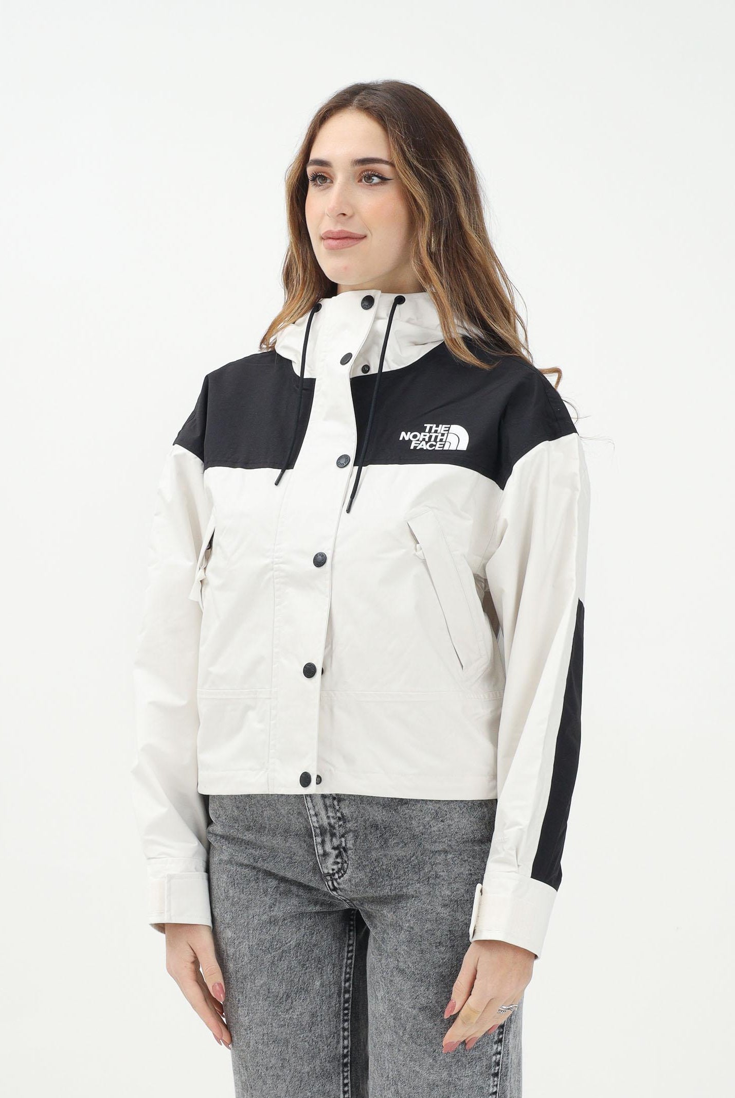 THE NORTH FACE Giacca a vento Mountain Mono nera e panna da donna NF0A8BCHROU1 . THE NORTH FACE