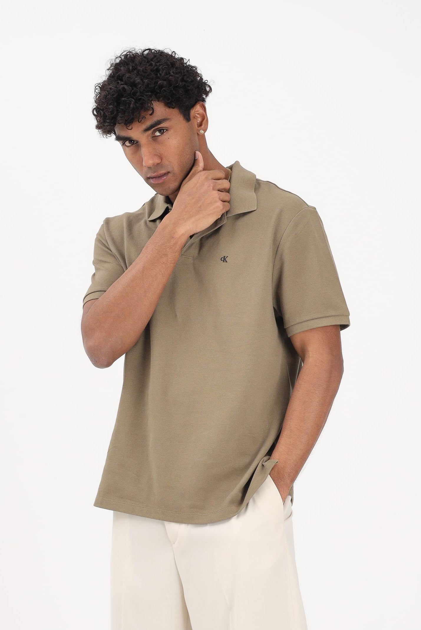 CALVIN KLEIN JEANS Polo a manica corta verde oliva da uomo con logo LV040EM269 VFB CALVIN KLEIN JEANS