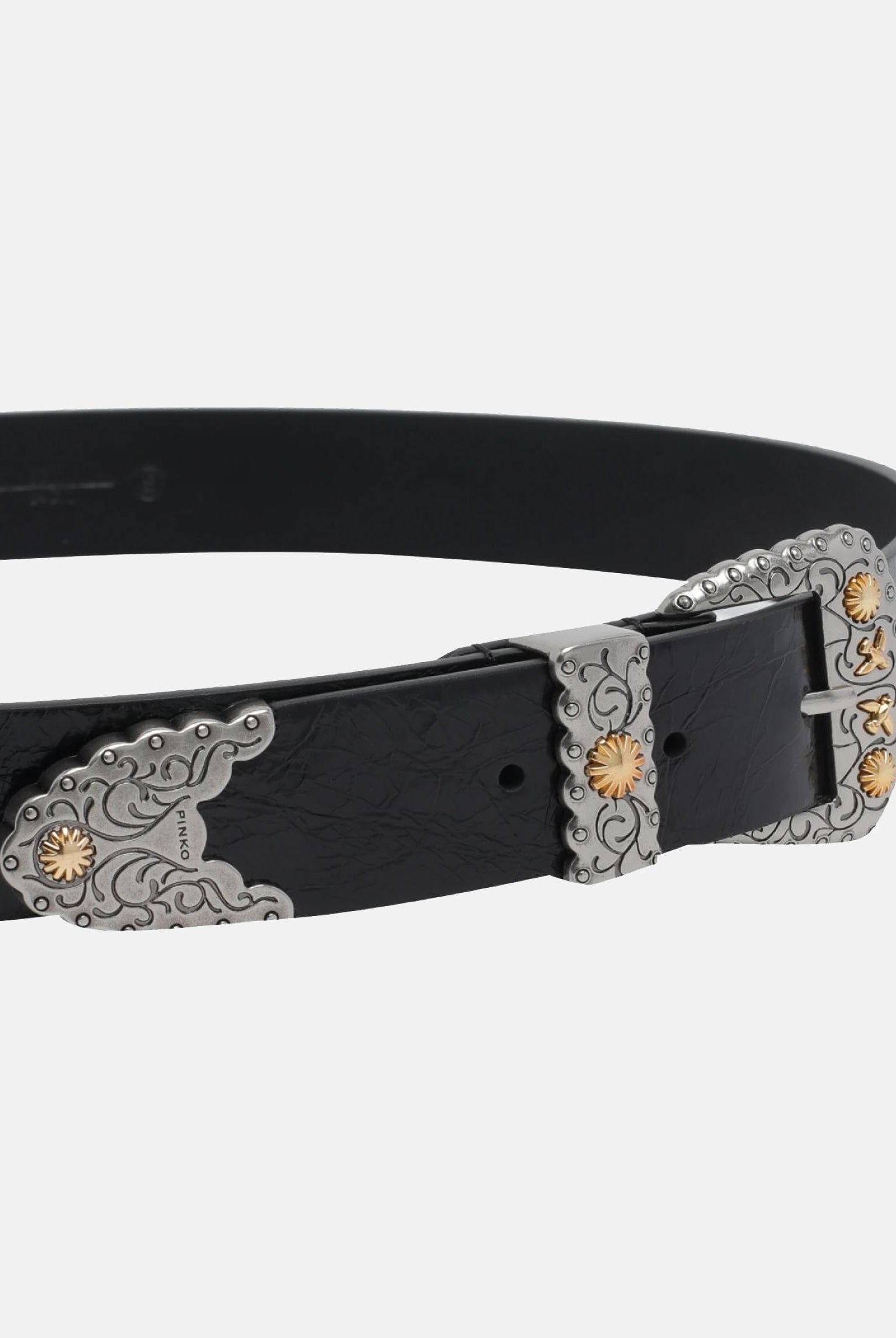 PINKO Cintura nera da donna in pelle shiny con finiture metalliche 106692A315 Z99O PINKO