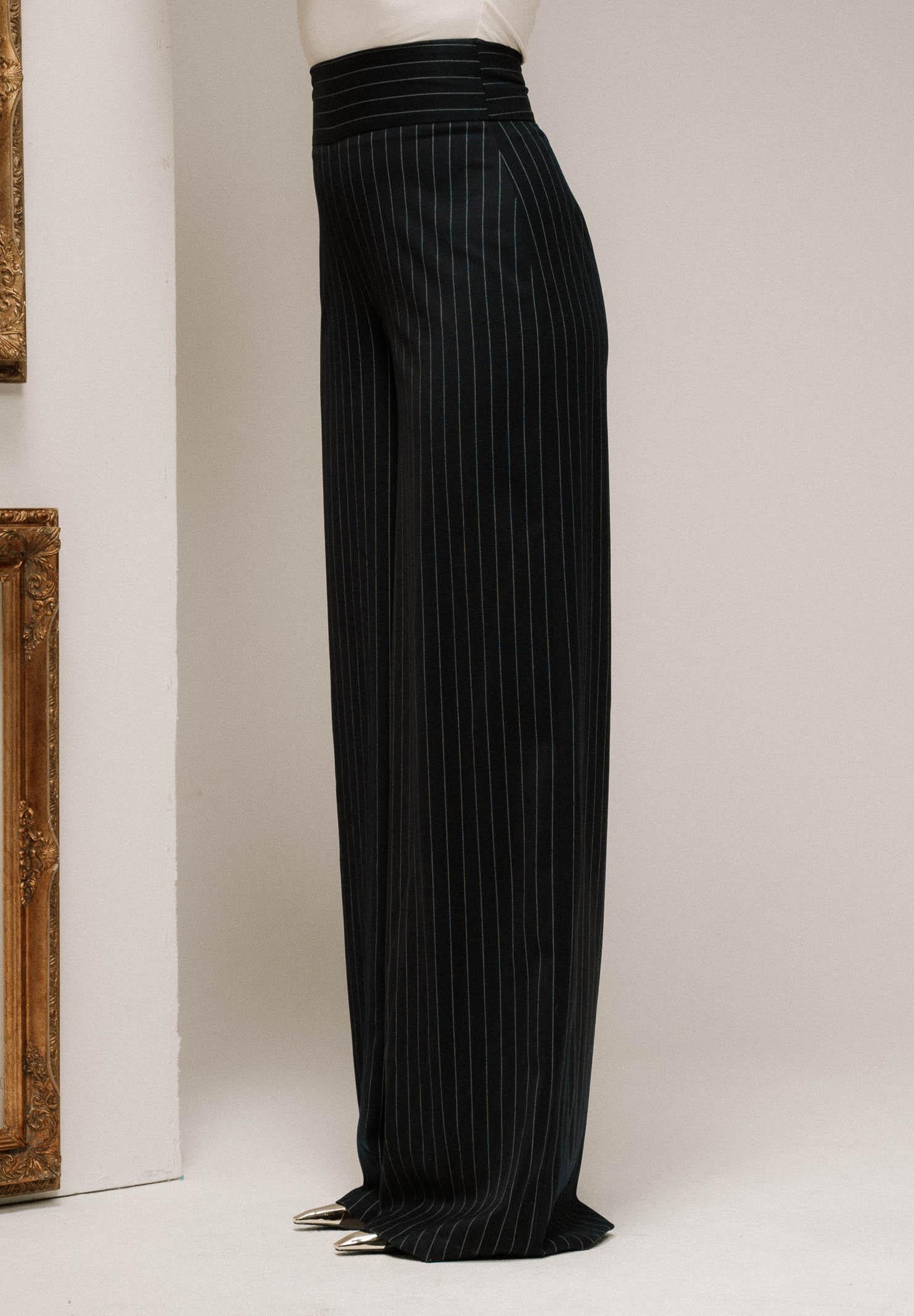 SANTAS Pantalone elegante POUVOIR blu da donna con micro gessatura verticale PV2626 BL SANTAS