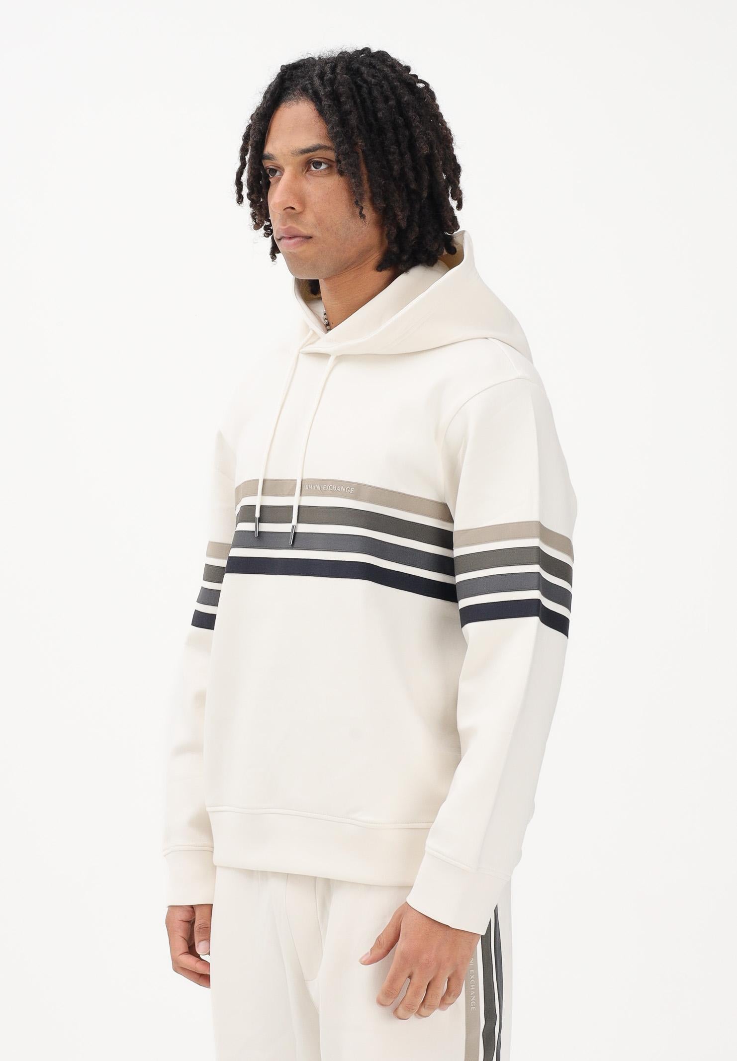 ARMANI EXCHANGE Felpa con cappuccio panna da uomo rifinita da stampa XM002053AF10818 U1074 ARMANI EXCHANGE