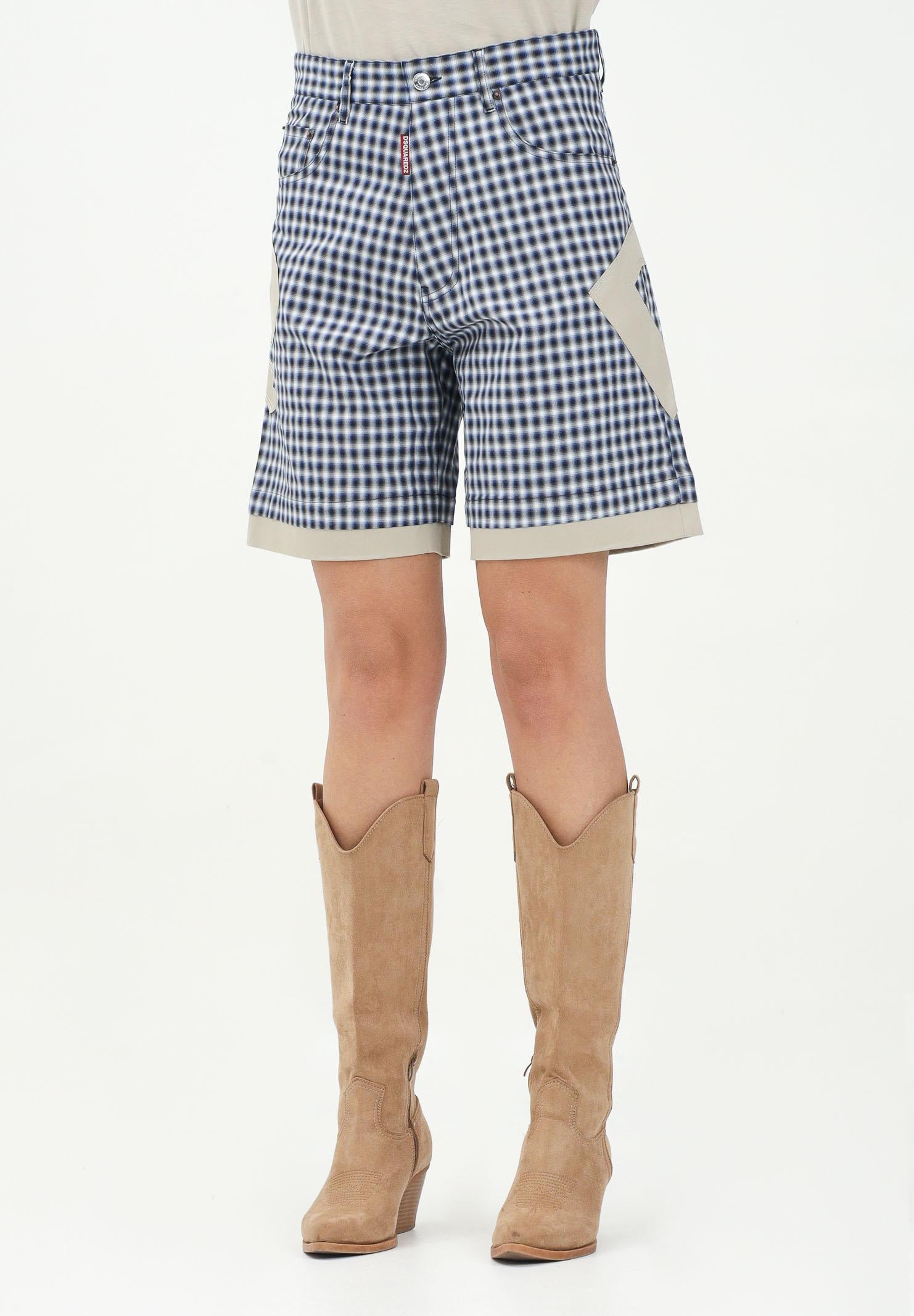 DSQUARED2 Bermuda a quadretti blu e bianchi per donna, ragazzi e bambini rifinito da logo DQ2718D0ABP DQ870 DSQUARED2