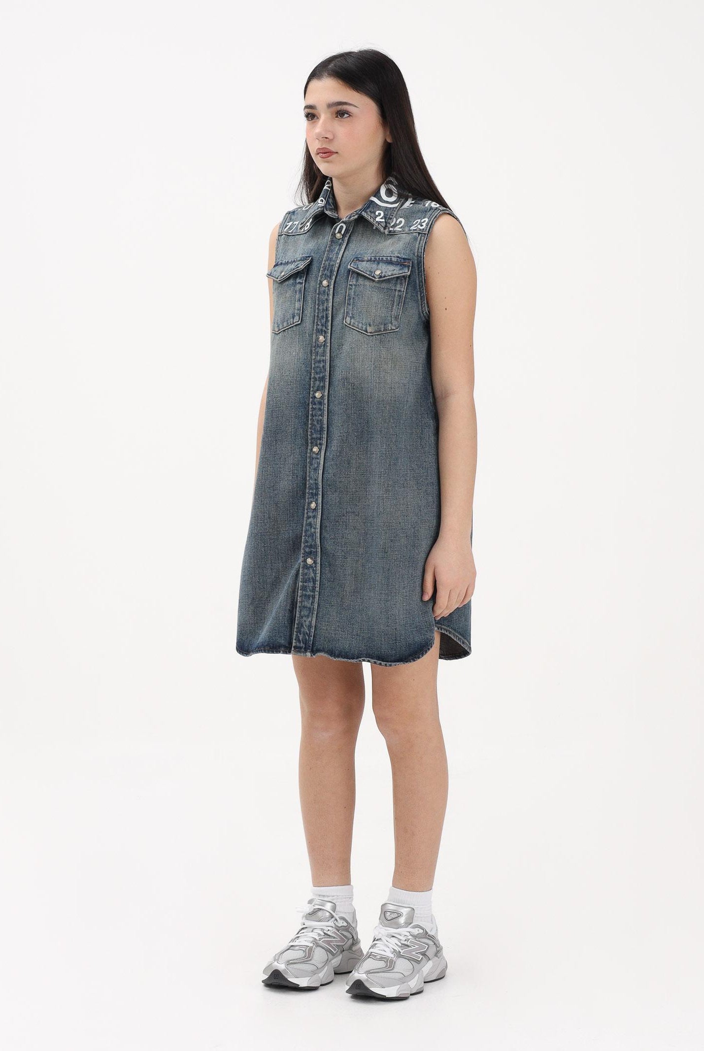 MAISON MARGIELA Abito in denim blu per donna, ragazze e bambine con stampa logo M60945MM06X M601 MAISON MARGIELA