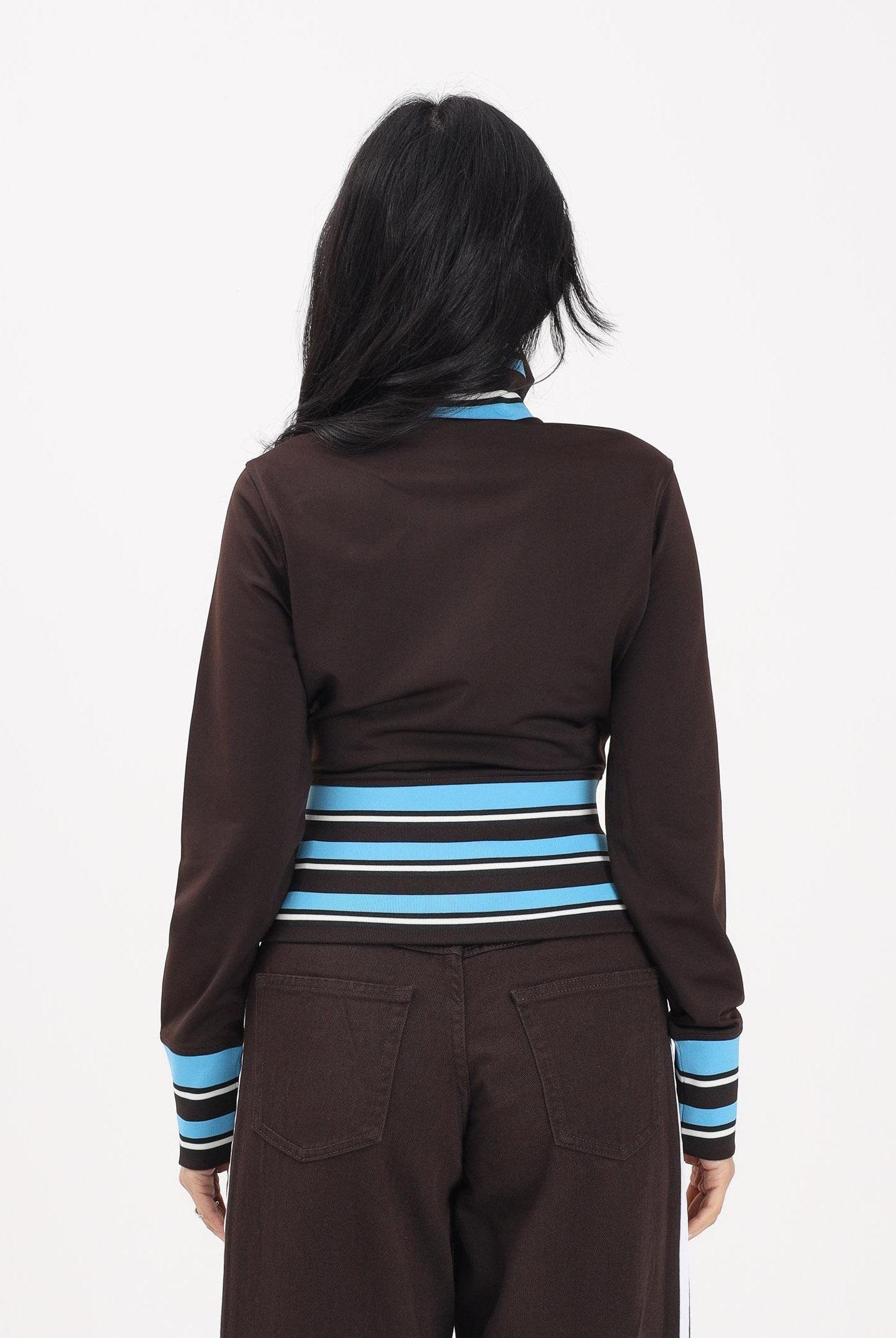 ADIDAS ORIGINALS Felpa con zip Vintage TT marrone e azzurra da donna KW2084 . ADIDAS ORIGINALS