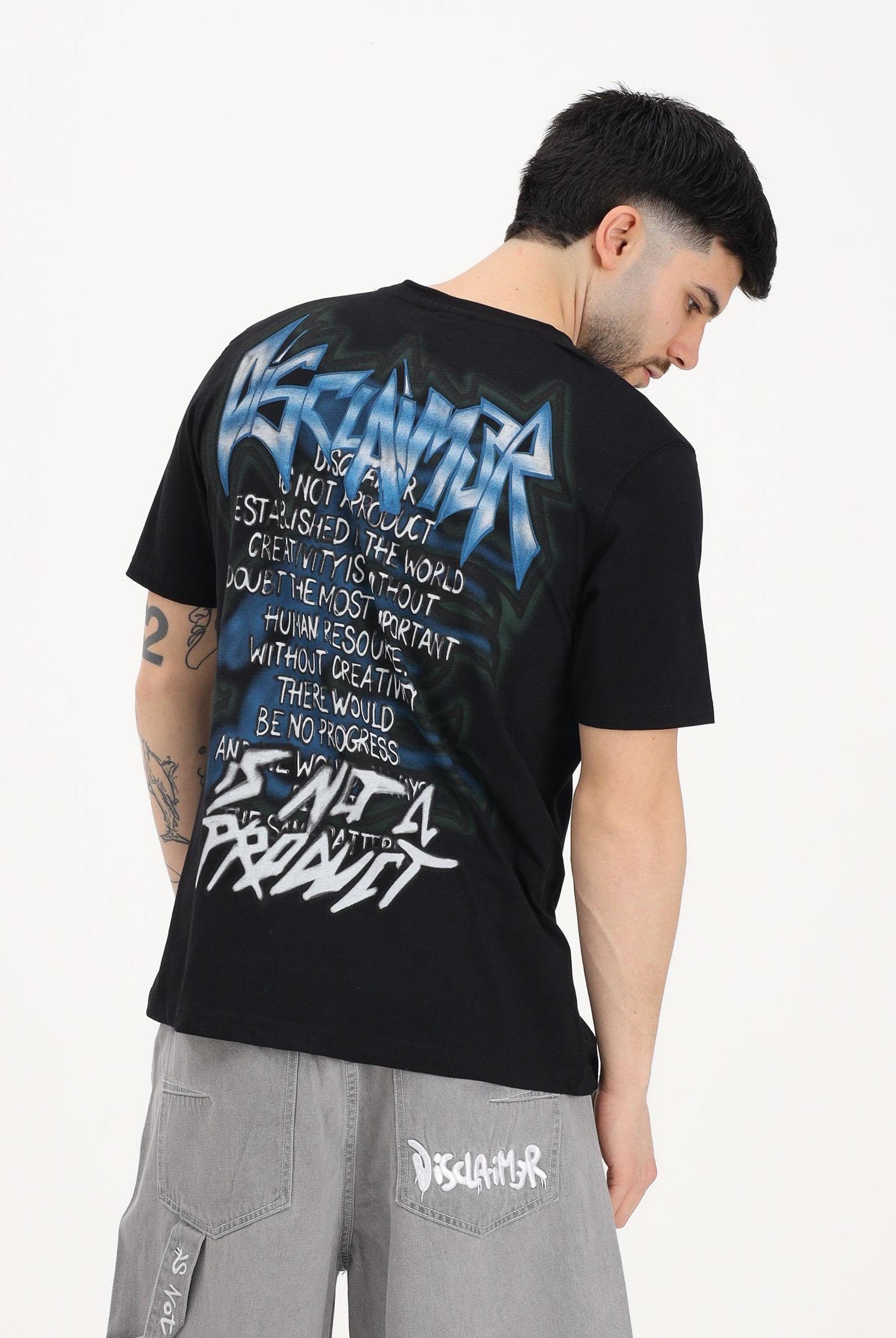 DISCLAIMER T-shirt a manica corta nera da uomo con stampa grafica posteriore 26EDS55445 NE DISCLAIMER