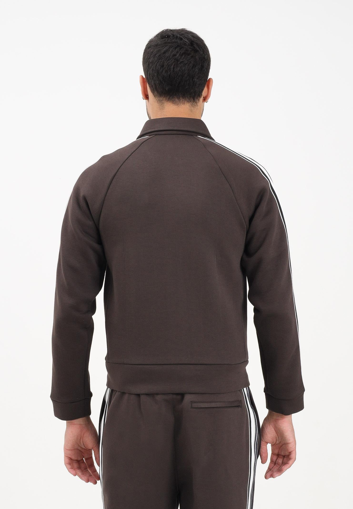 LACOSTE Felpa con zip marrone da uomo caratterizzato da bande a contrasto e logo SH5927 SKB LACOSTE