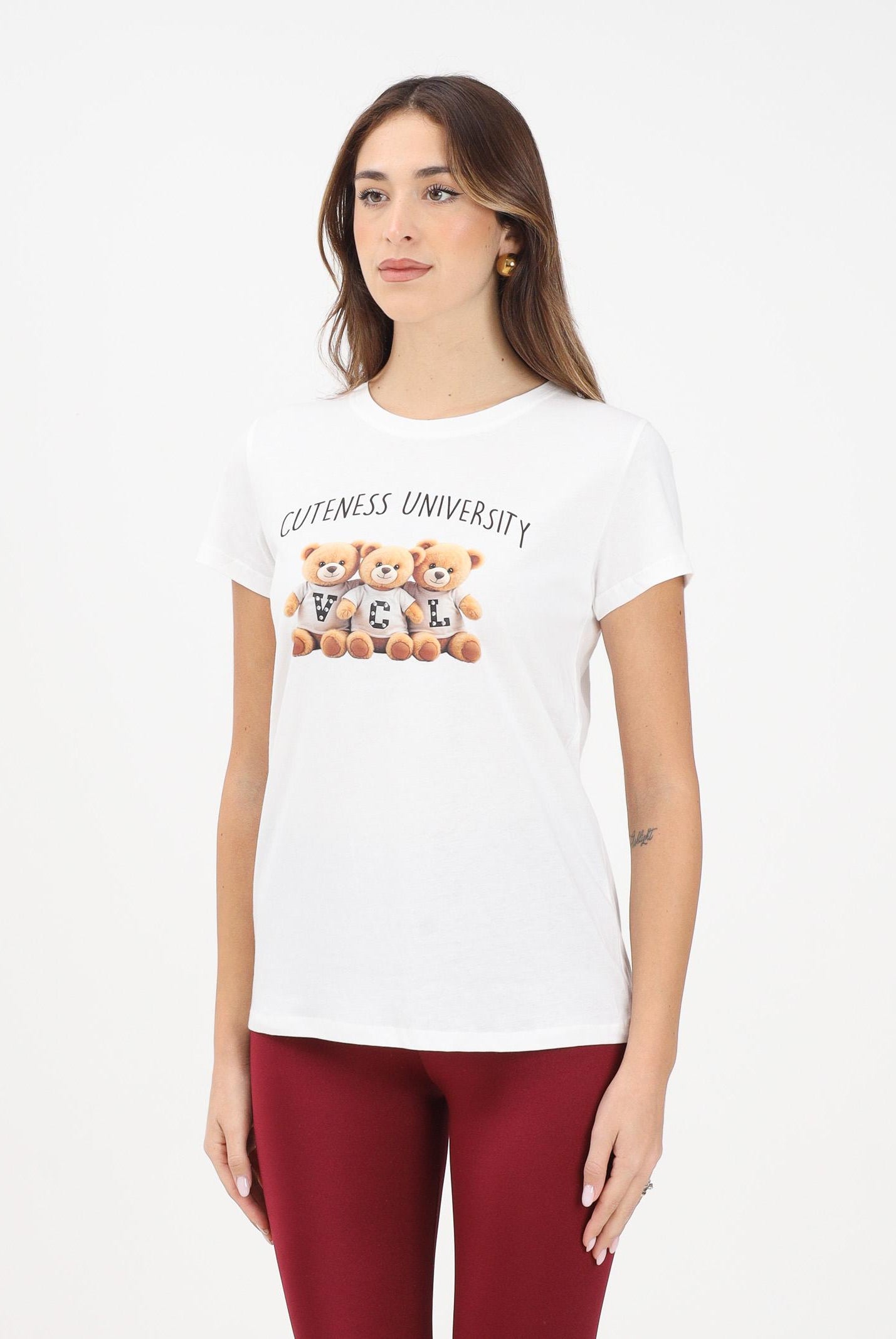 VICOLO T-shirt a manica corta bianca da donna con stampa RF0600 BI VICOLO