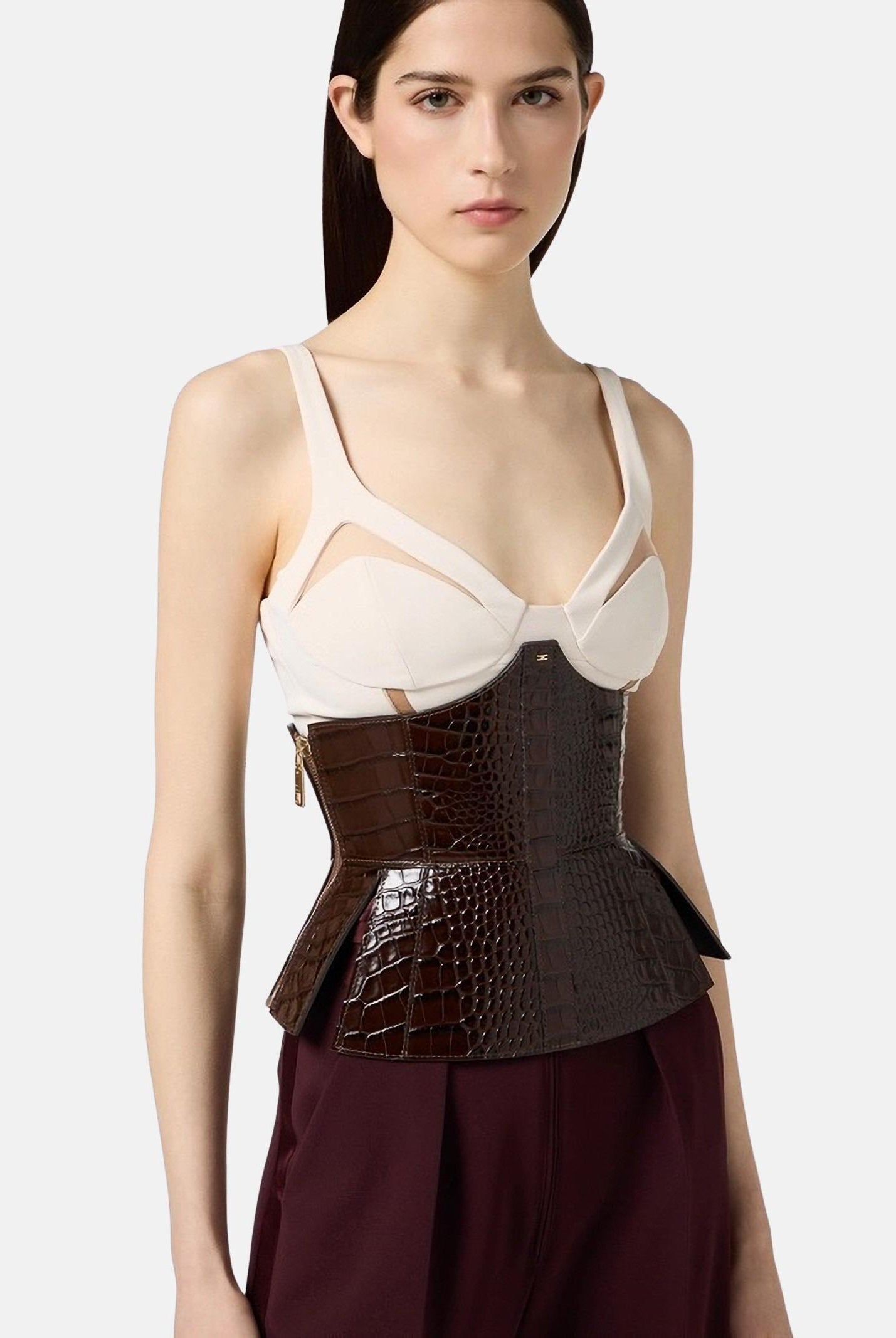 ELISABETTA FRANCHI Cintura bustier marrone da donna con stampa cocco CT83S58E2 EA3 ELISABETTA FRANCHI