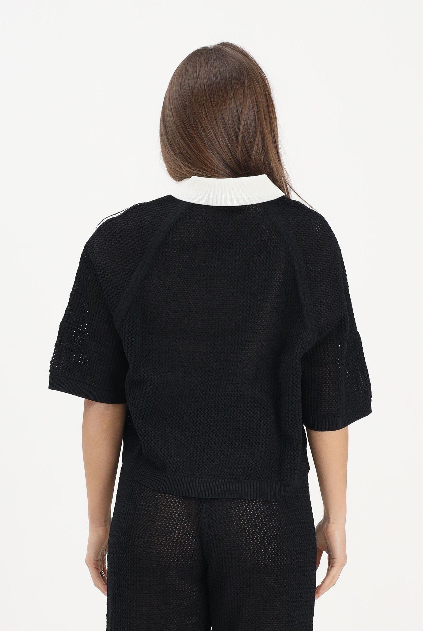 ADIDAS ORIGINALS Polo a manica corta KNITTED CROCHET nera da donna KC6491 . ADIDAS ORIGINALS