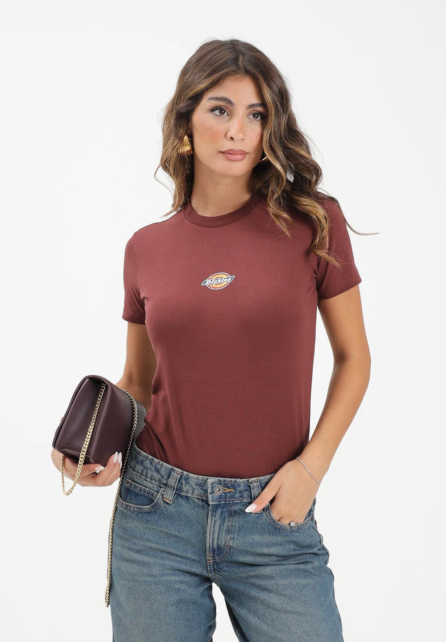 DICKIES T-shirt a manica corta Maple Valley bordeaux da donna DK0A4ZAOL161 . DIckies