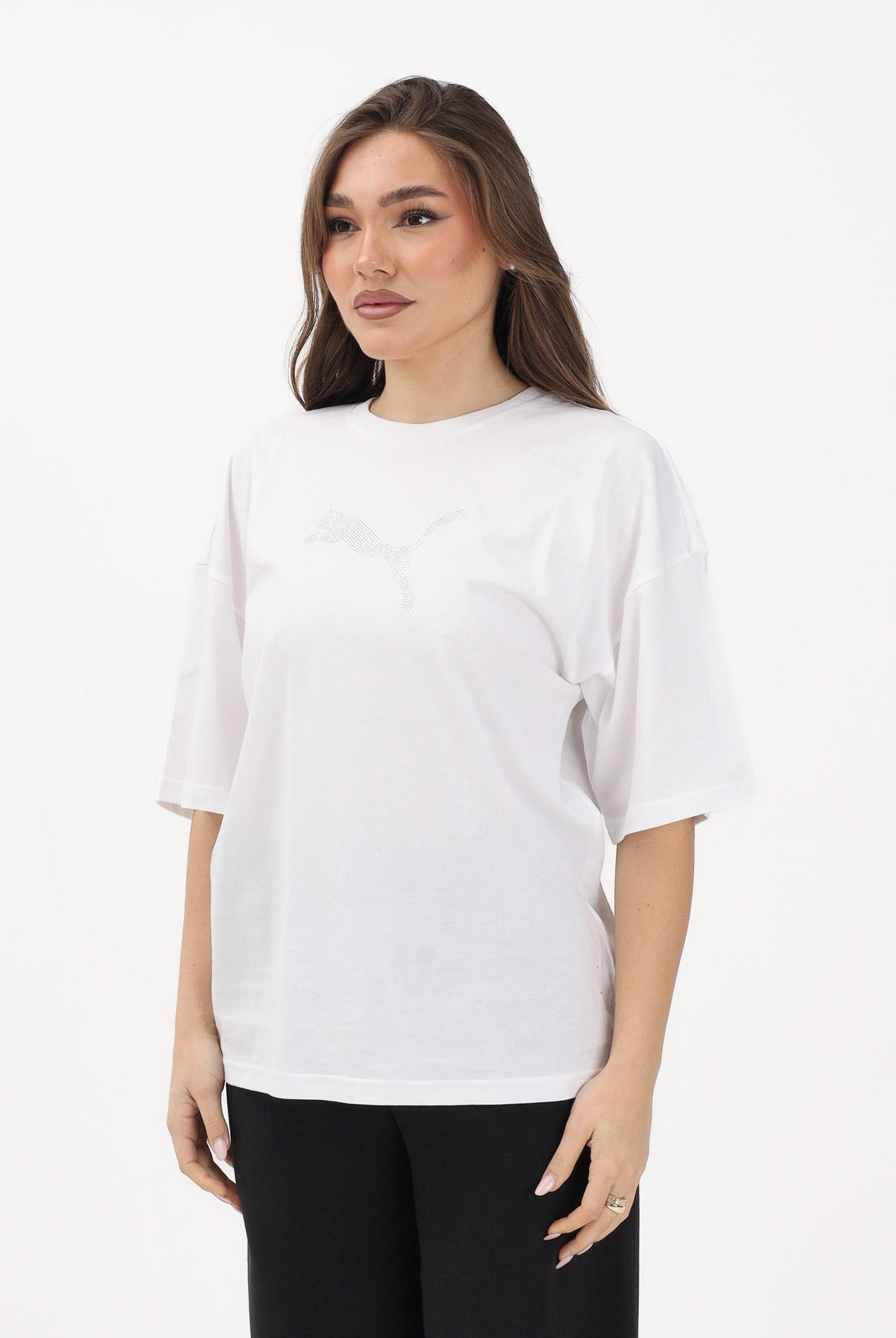 PUMA T-shirt a manica corta Essentials Bedazzled bianca da donna 634566 02 PUMA