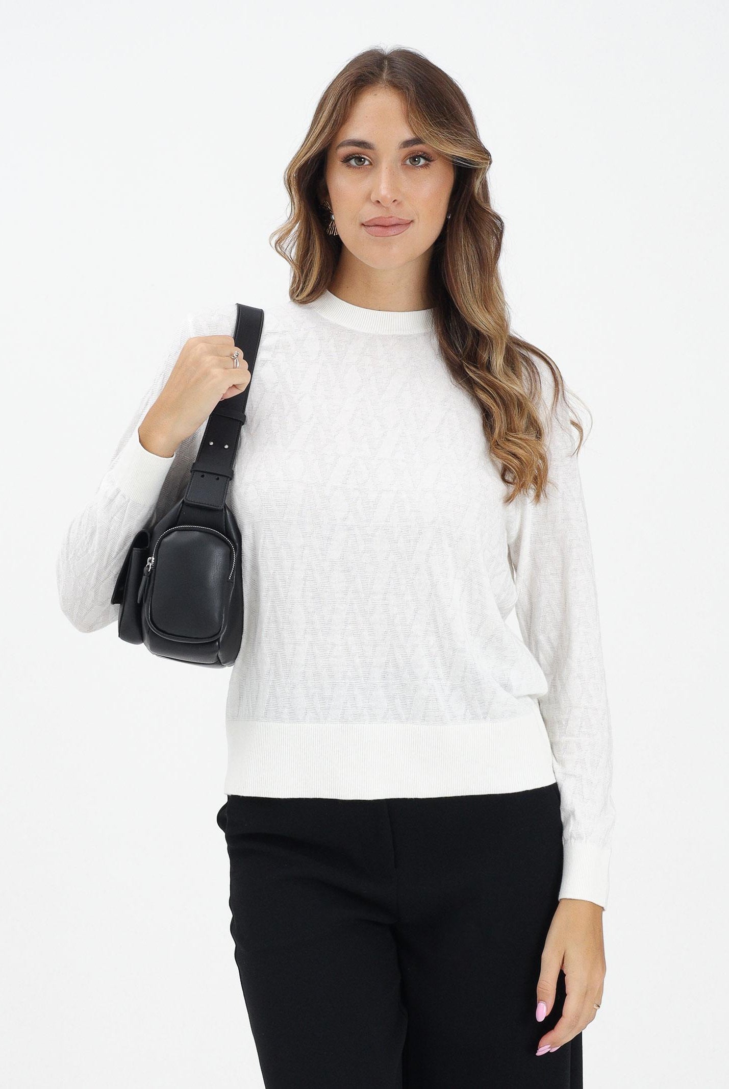 ARMANI EXCHANGE Maglionciono girocollo bianco da donna con logo all-over XW001317AF16619 F0060 ARMANI EXCHANGE