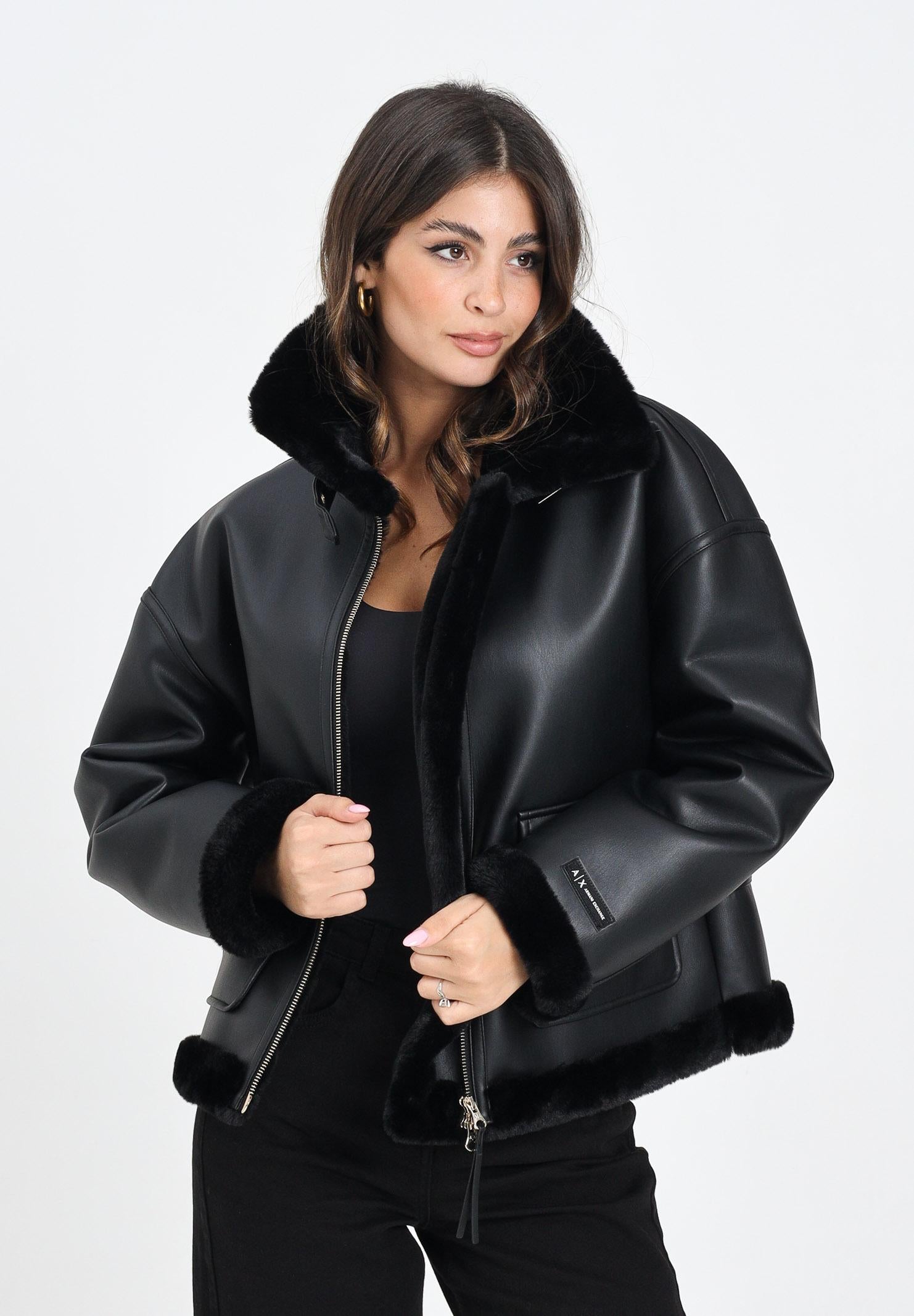 ARMANI EXCHANGE Montone nero da donna con interno e profili in eco-pelliccia XW000713AF16389 UC001 ARMANI EXCHANGE