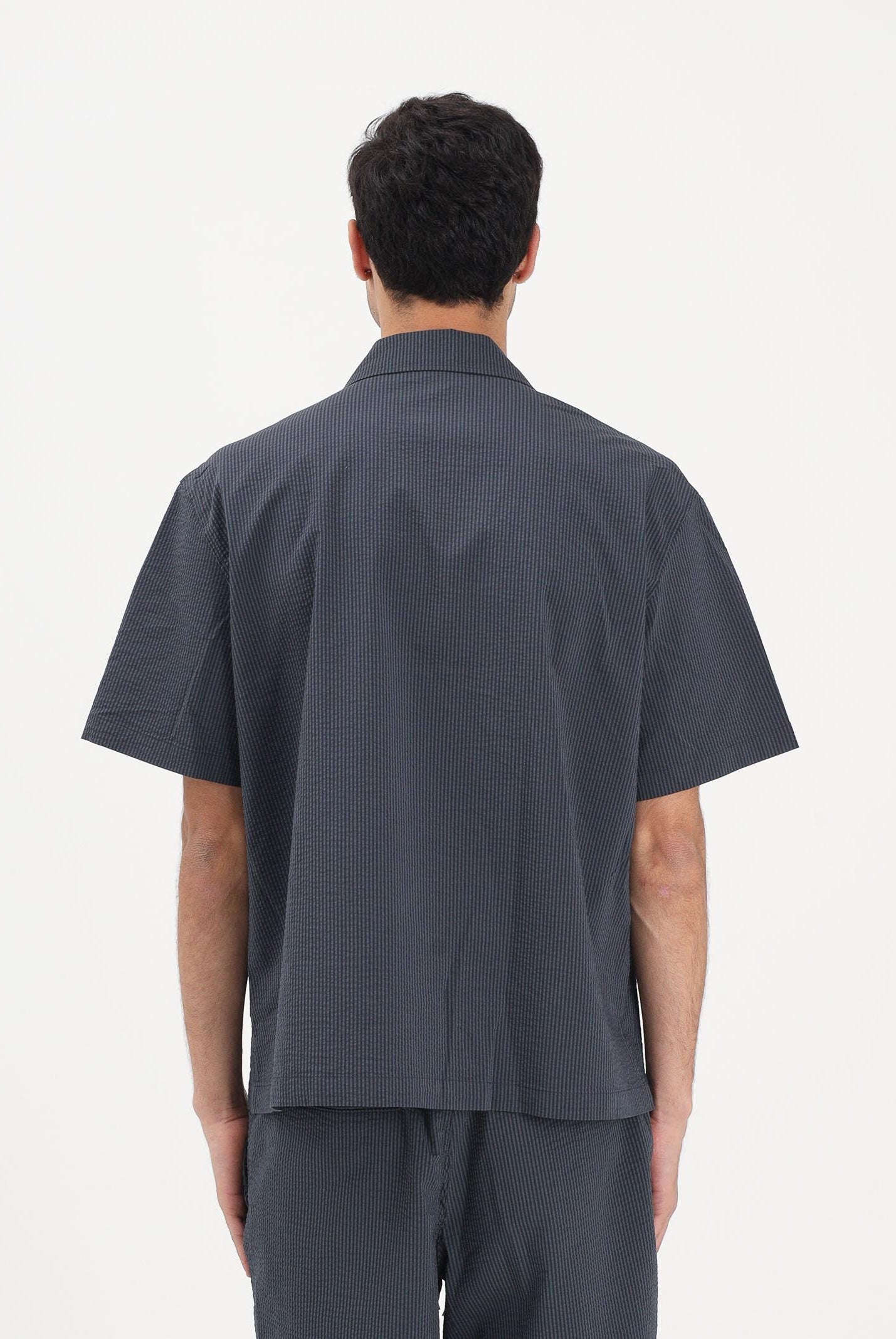 LACOSTE Camicia a manica corta nera da uomo in seersucker CH2355 4CI LACOSTE