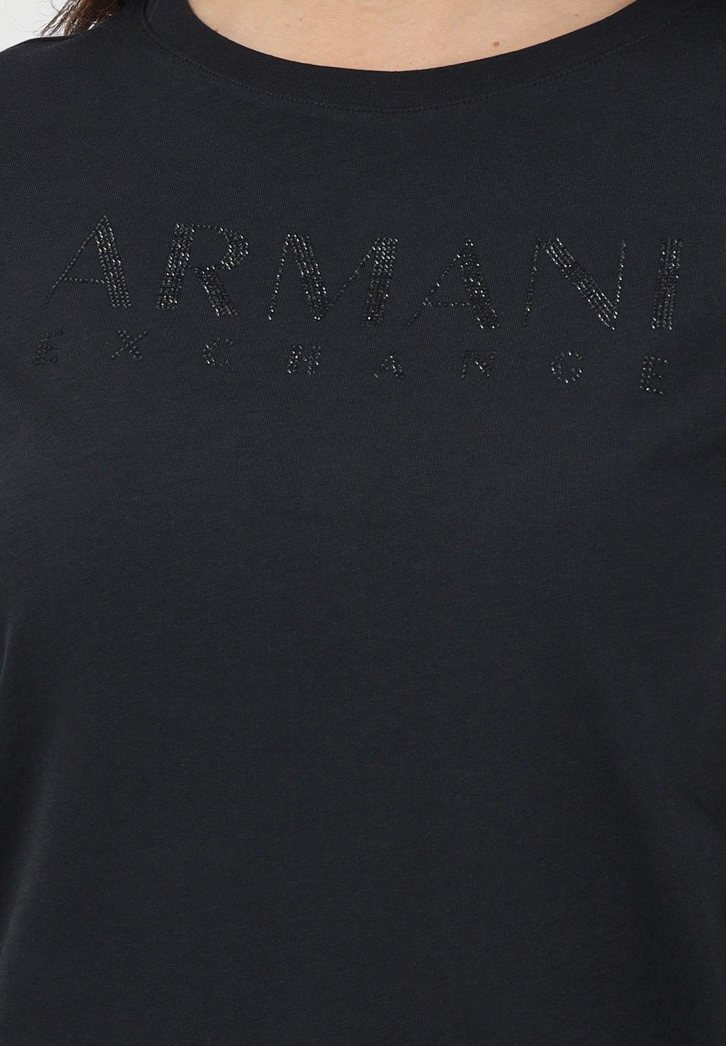 ARMANI EXCHANGE T-shirt a manica corta nera da donna con logo in strass XW002294AF17172 UC001 ARMANI EXCHANGE