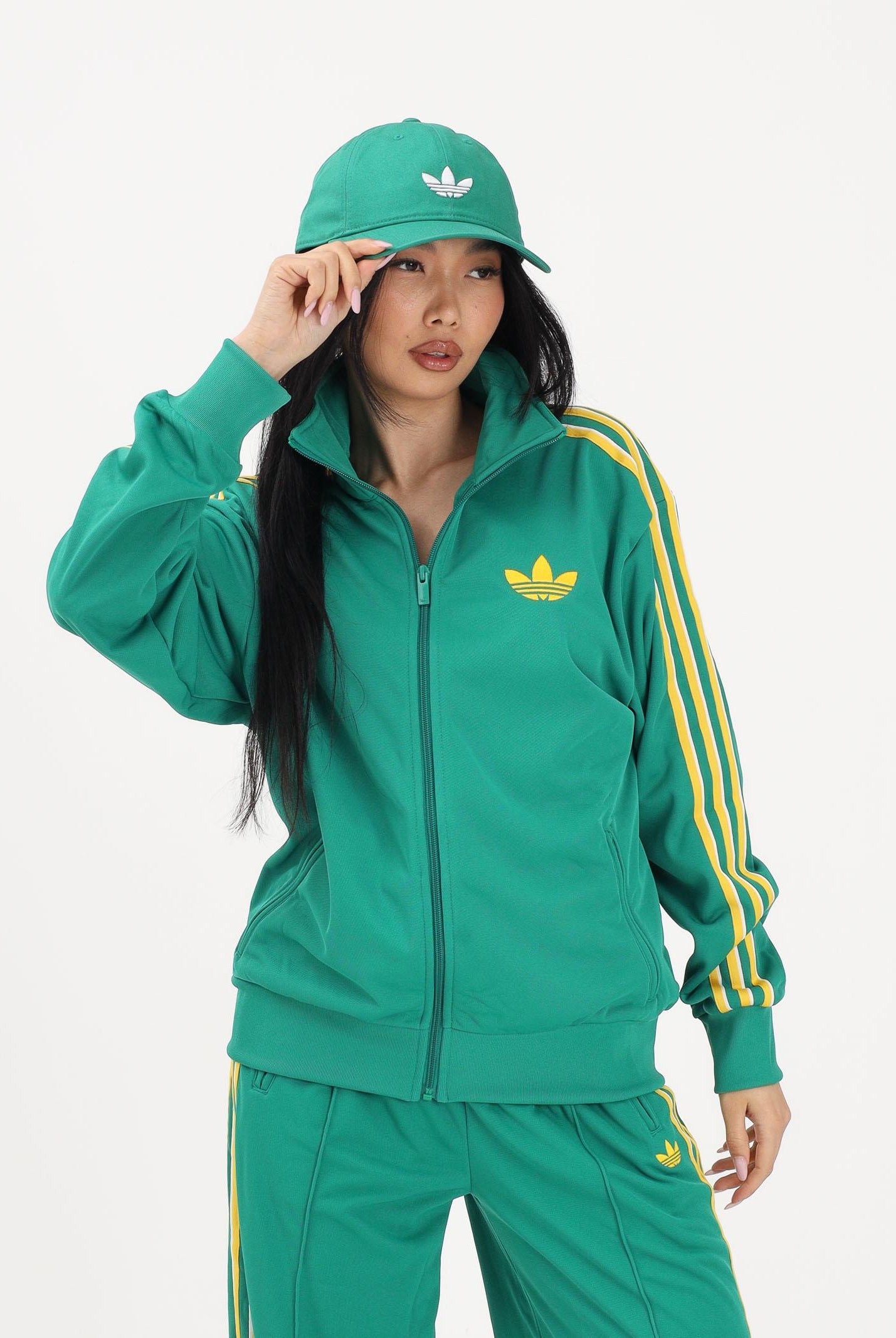 ADIDAS ORIGINALS Felpa con zip Firebird Loose verde da donna KD7987 . ADIDAS ORIGINALS