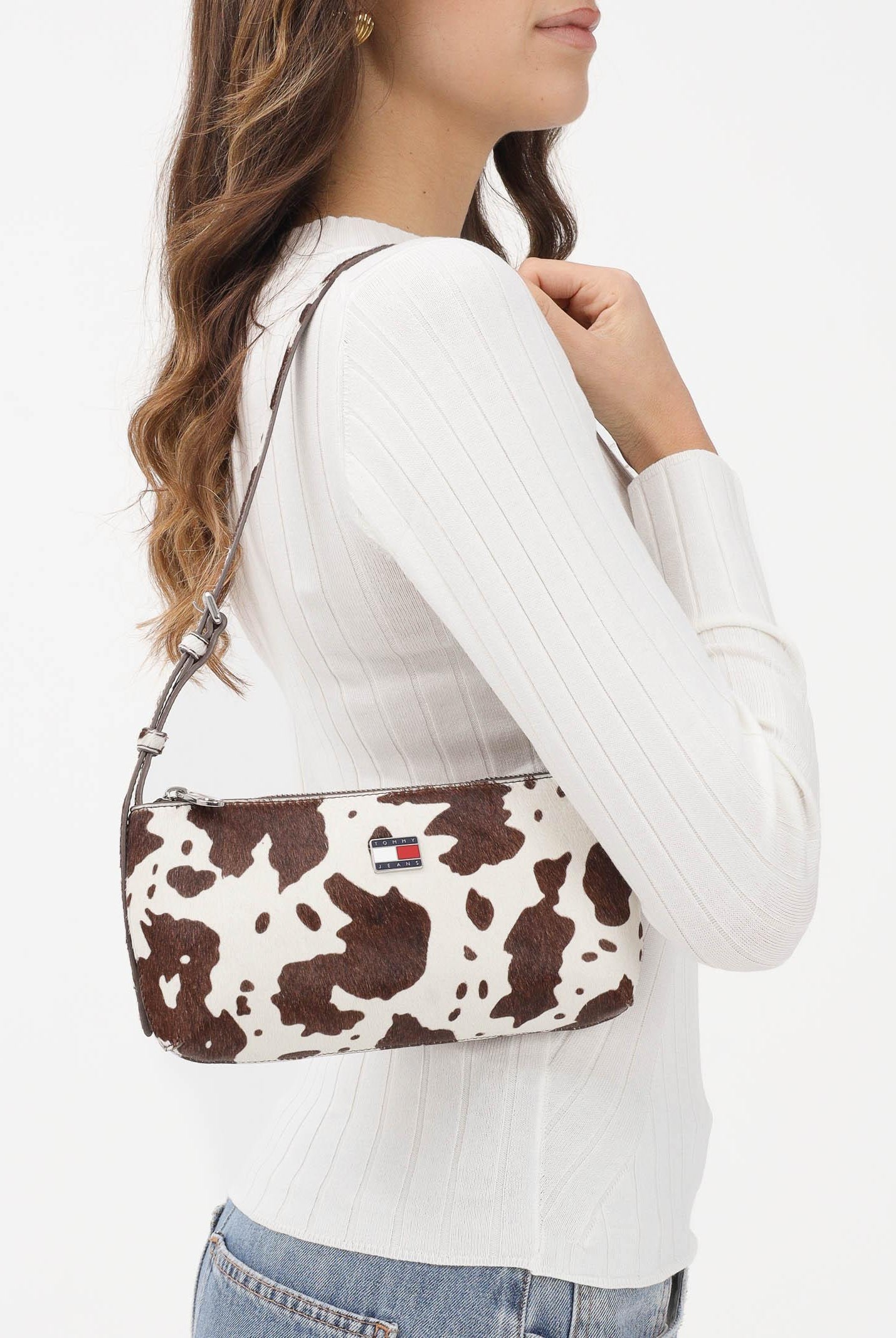 TOMMY JEANS Borsa a spalla MUST COW panna e marrone da donna AW0AW18061 0K6 TOMMY JEANS