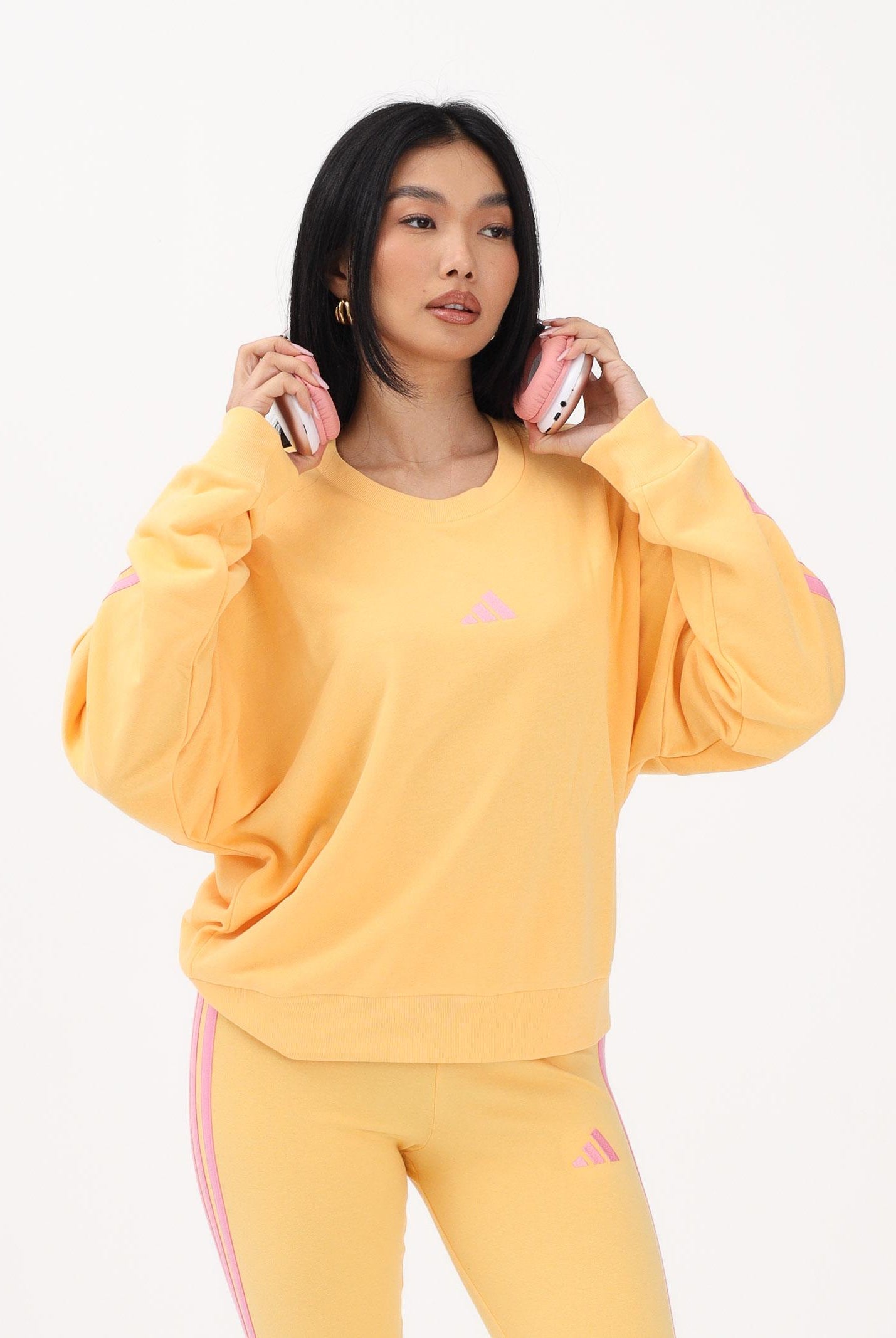 ADIDAS PERFORMANCE Felpa girocollo Essentials 3-Stripes arancione e rosa da donna KD4787 . ADIDAS PERFORMANCE
