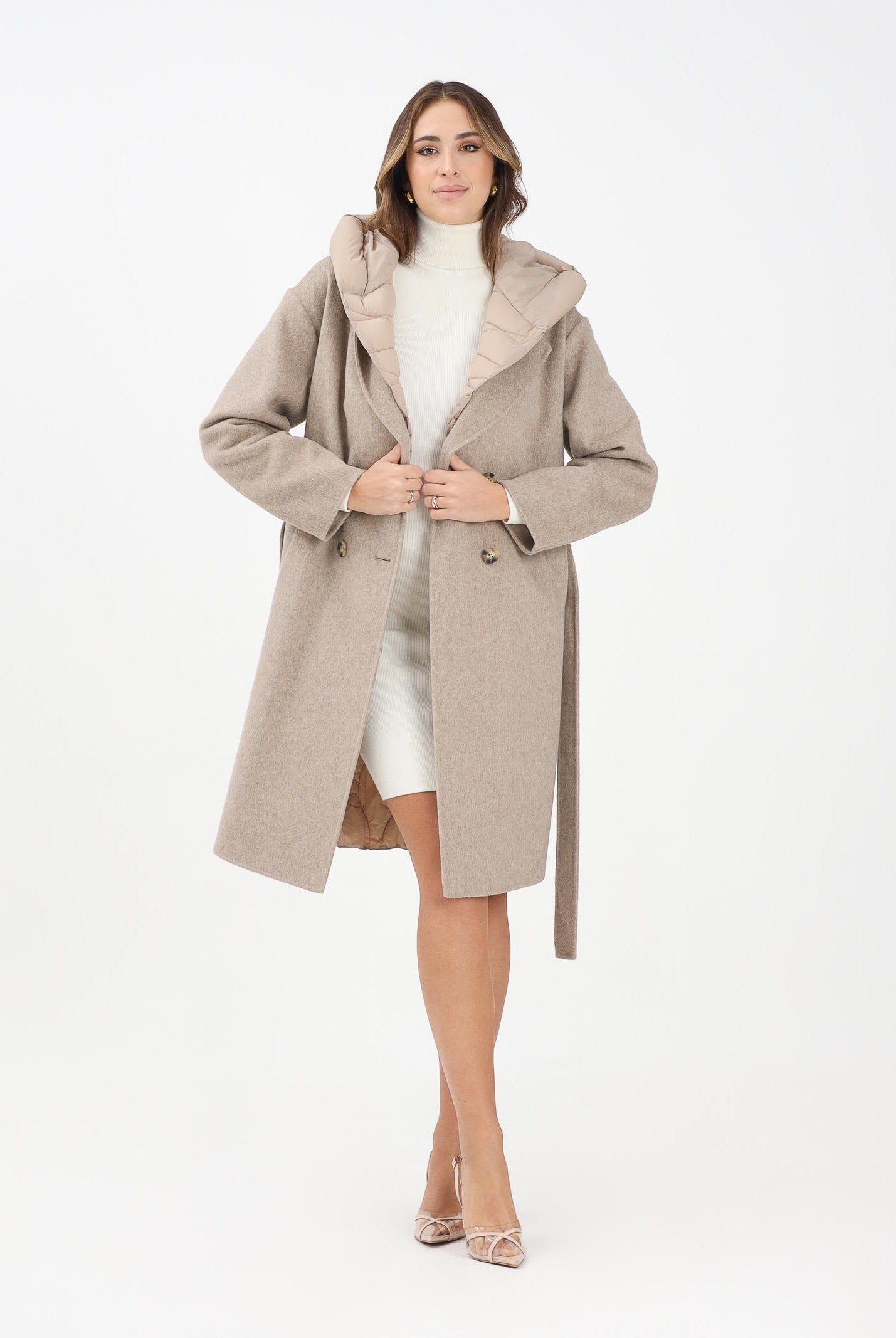 VICOLO Cappotto beige da donna con dettagli trapuntati TF0028 BE VICOLO