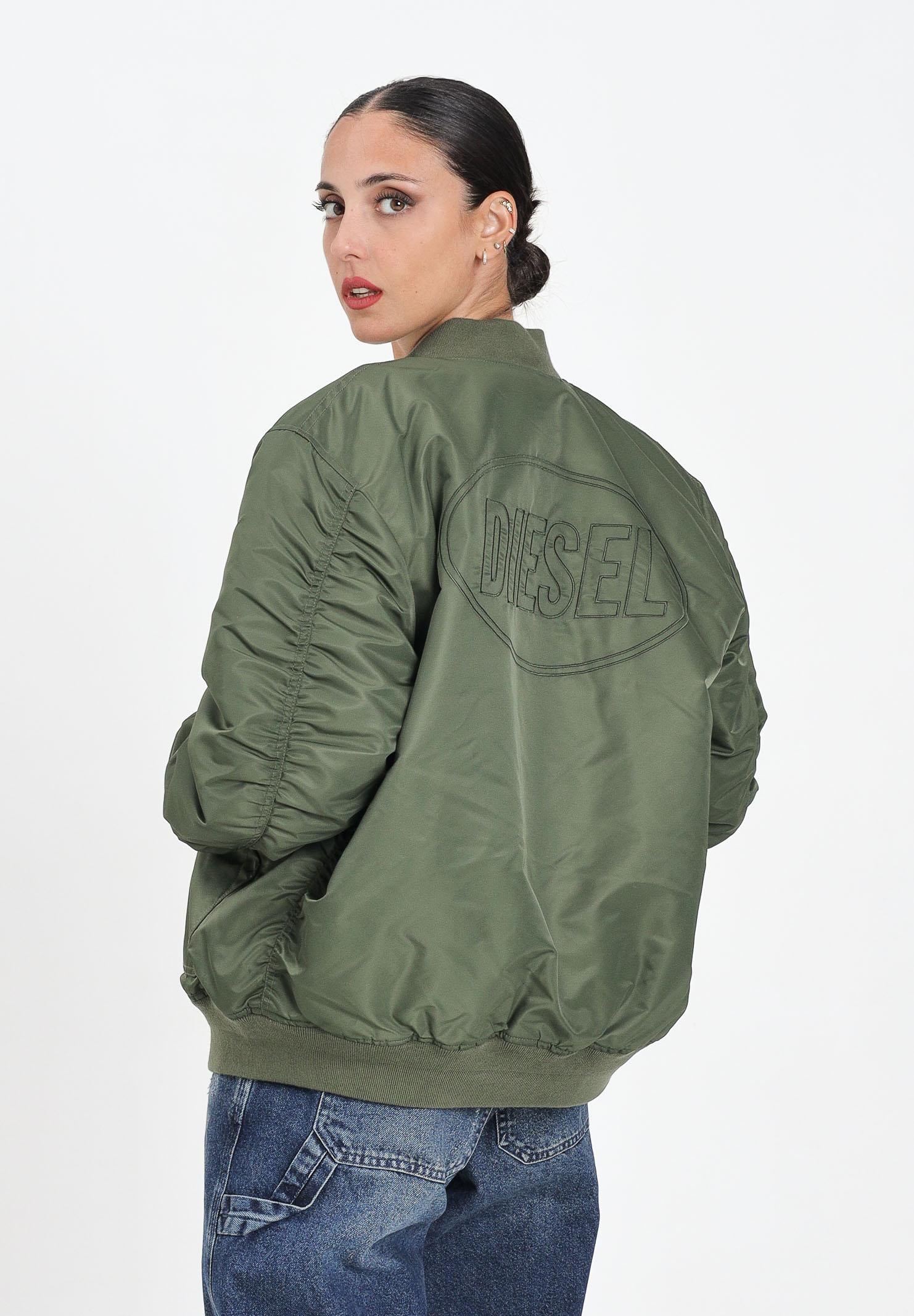 DIESEL Bomber verde militare per donna, ragazzi e bambini con maxi logo Oval Diesel J023980KAUX K513 DIESEL