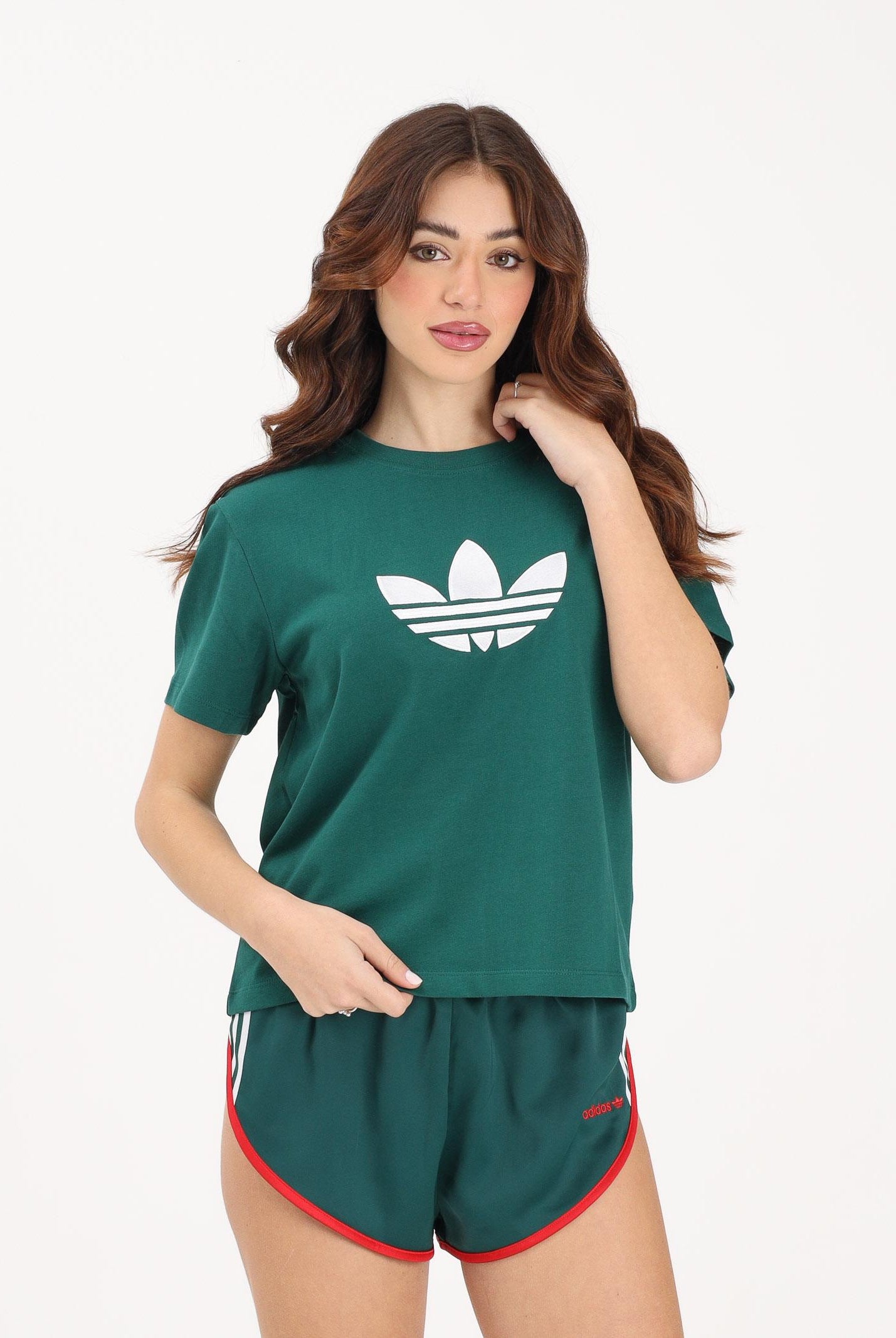 ADIDAS ORIGINALS T-shirt a manica corta TREFOIL verde da donna KD6227 . ADIDAS ORIGINALS