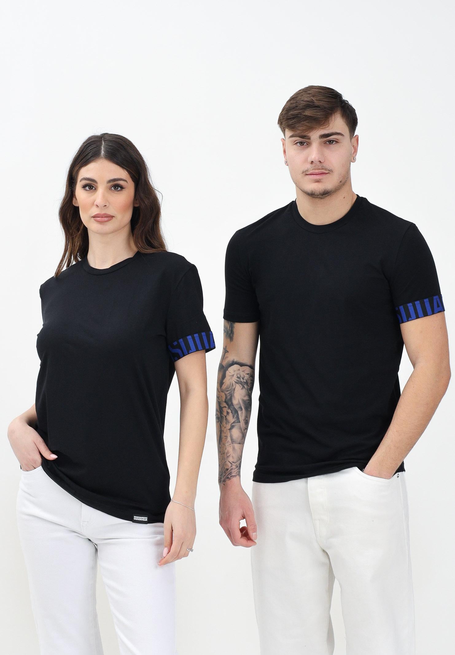 DSQUARED2 T-shirt a manica corta nera per uomo e donna con manica logata D9M3S5770 016 DSQUARED2