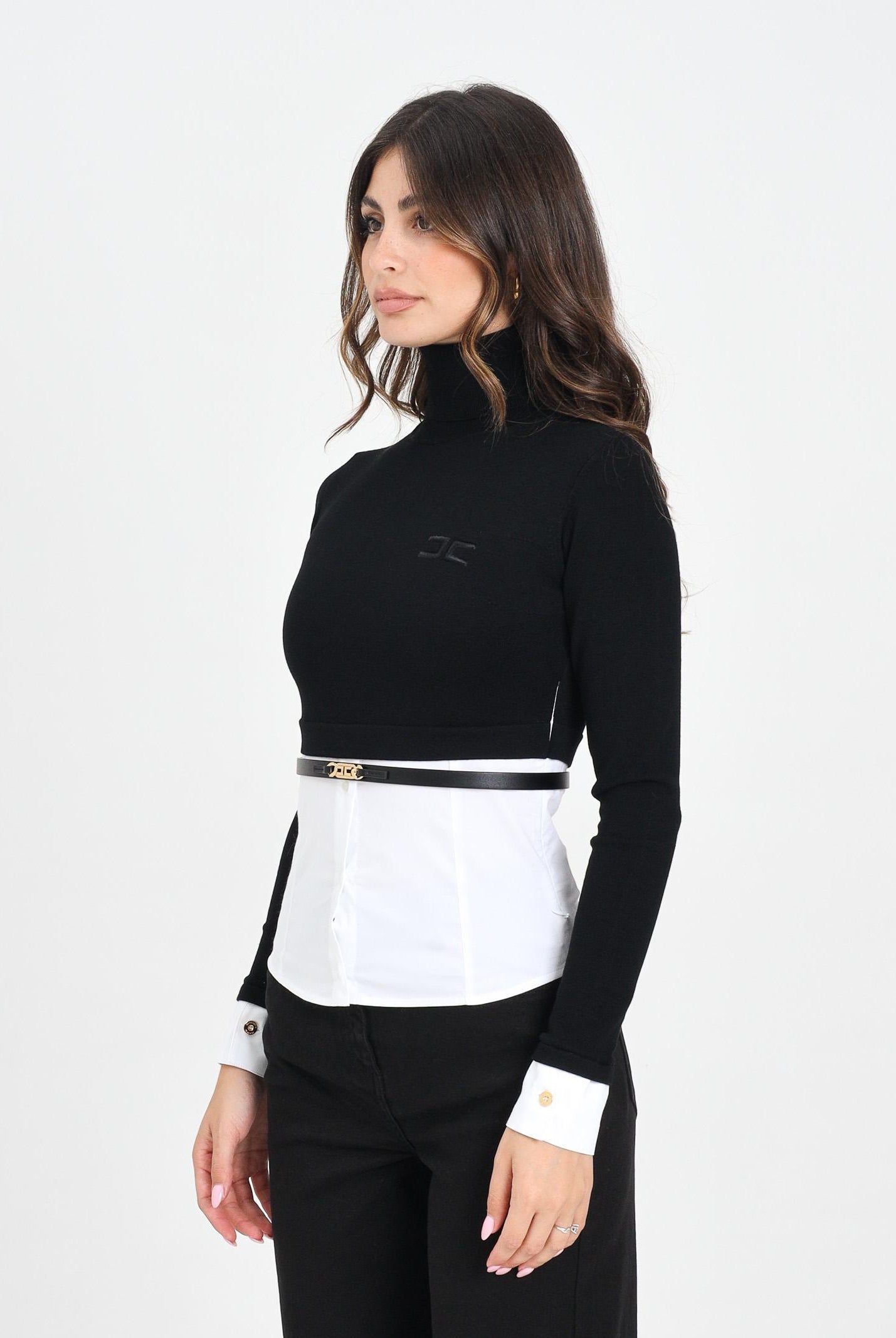 ELISABETTA FRANCHI Maglioncino a collo alto nero da donna in viscosa e popeline di cotone MK14T56E2 222 ELISABETTA FRANCHI