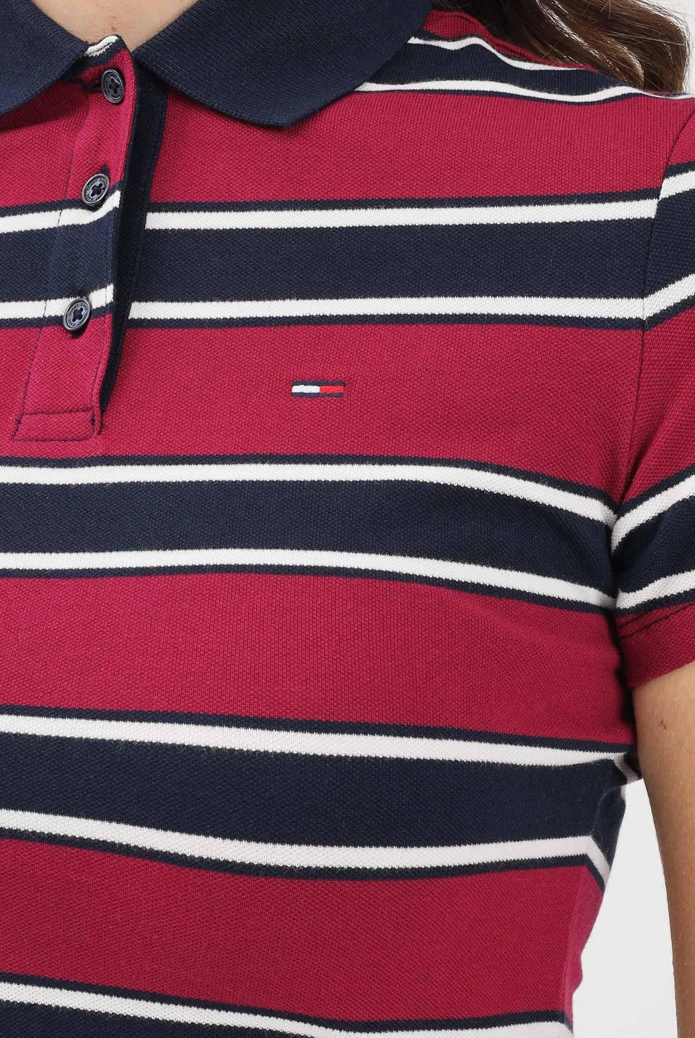 TOMMY JEANS Polo a manica corta bordeaux e blu da donna caratterizzata da una fantasia a righe orizzontali DW0DW21931 0E3 TOMMY JEANS