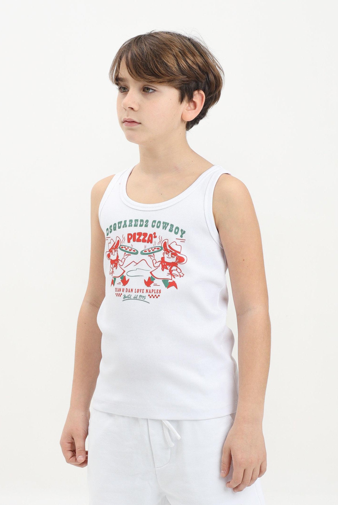 DSQUARED2 Canotta bianca per donna, ragazzi e bambini con grafica Cowboy Pizza DQ2974D0A2C DQ100 DSQUARED2