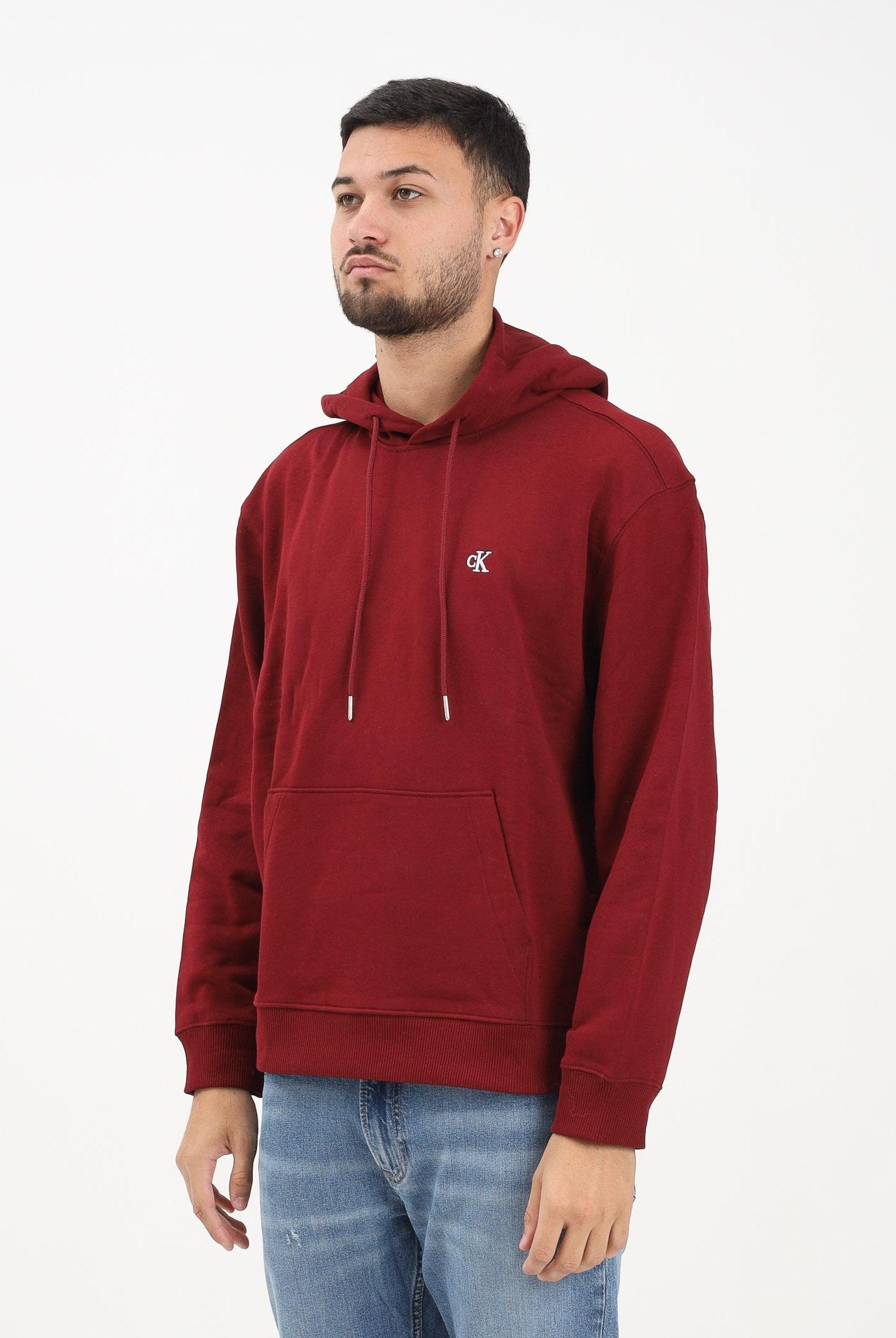 CALVIN KLEIN JEANS Felpa con cappuccio bordeaux da uomo LV04RC297GWCV  CALVIN KLEIN JEANS