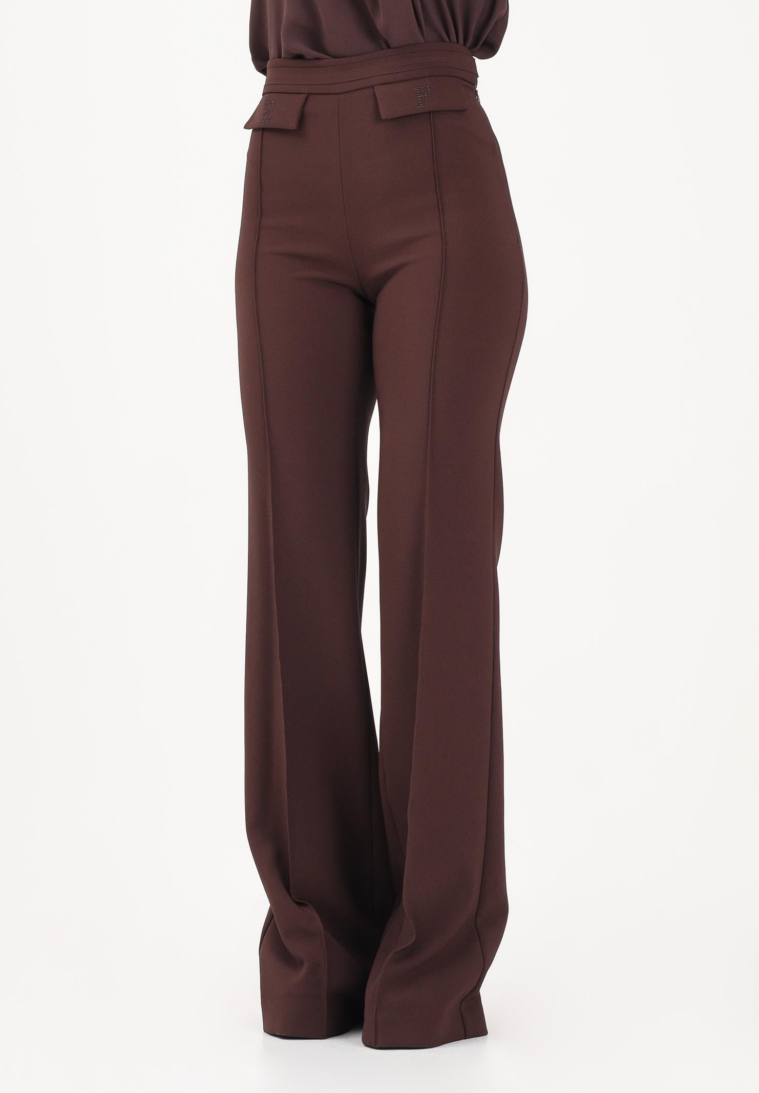 ELISABETTA FRANCHI Pantalone elegante cacao da donna con logo ricamato<BR/> PA17161E2 644 ELISABETTA FRANCHI