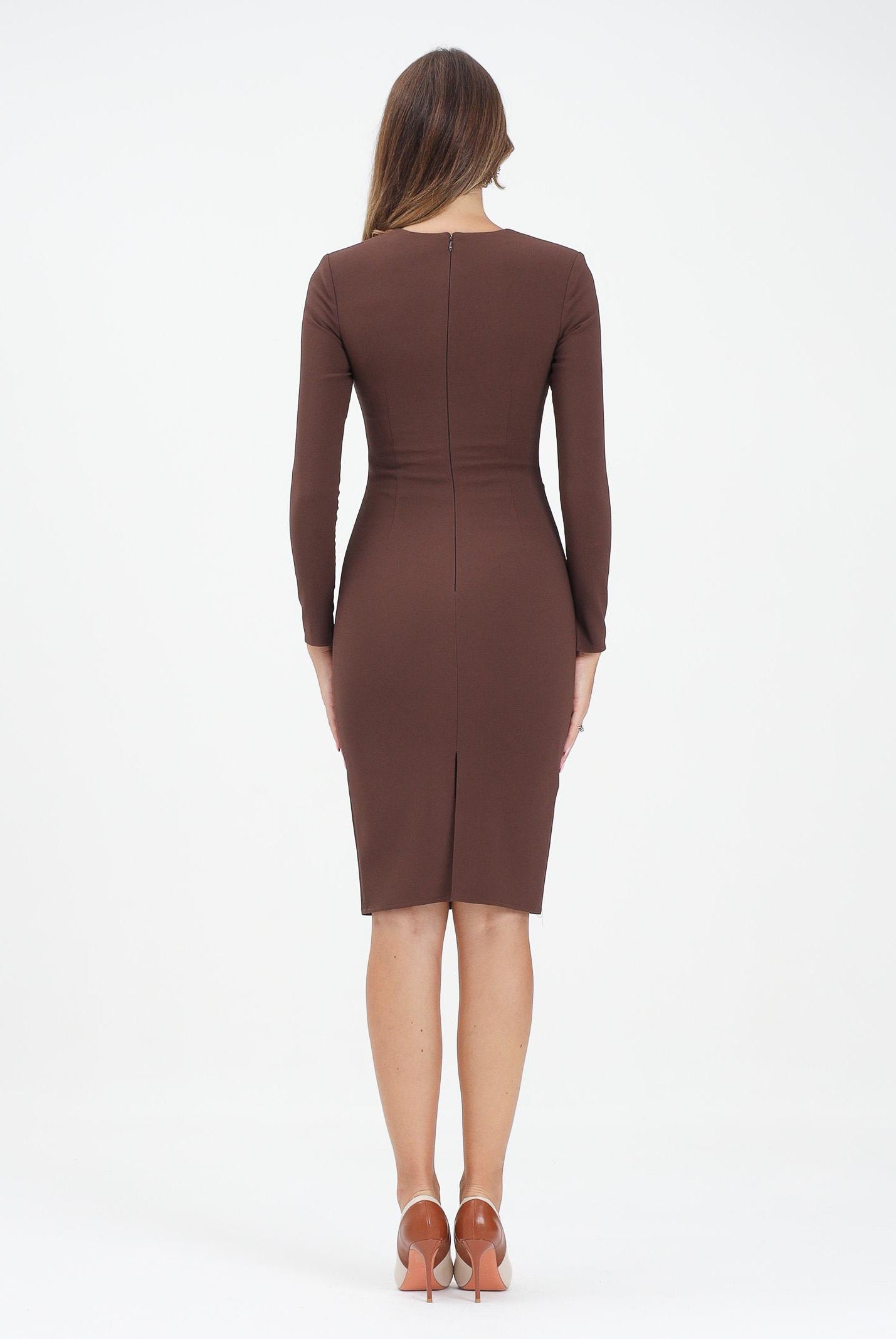 ELISABETTA FRANCHI Abito midi marrone da donna con catena gioiello AB80557E2 EA3 ELISABETTA FRANCHI