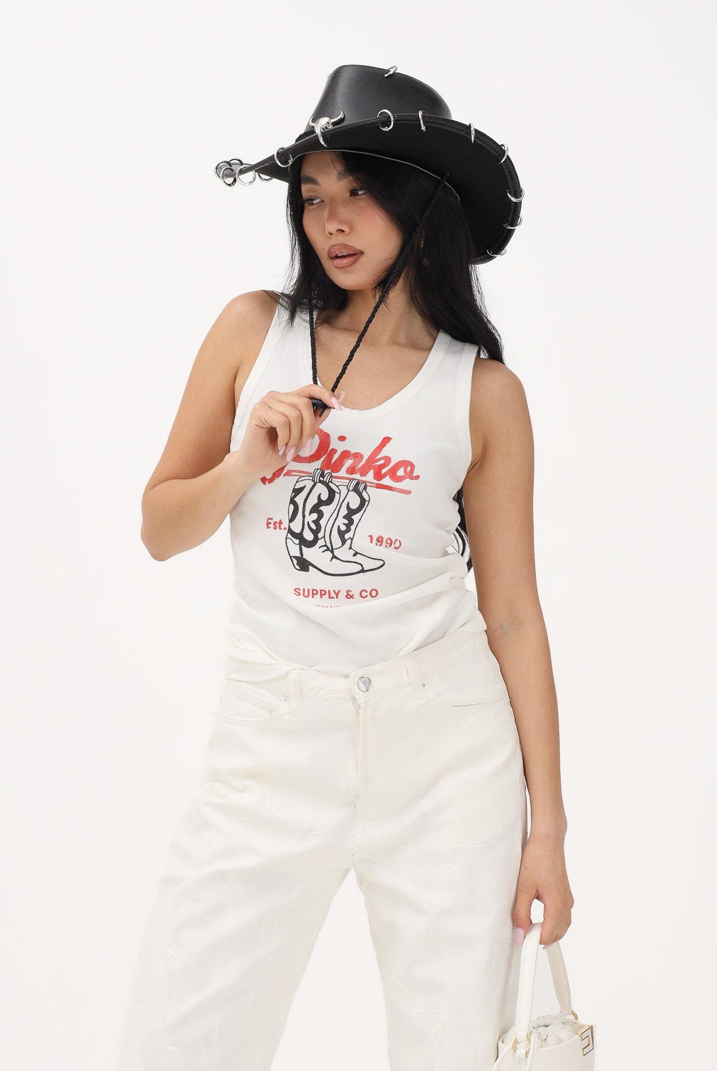 PINKO Canotta bianca da donna con stampa vintage 106901A3BX Z05 PINKO