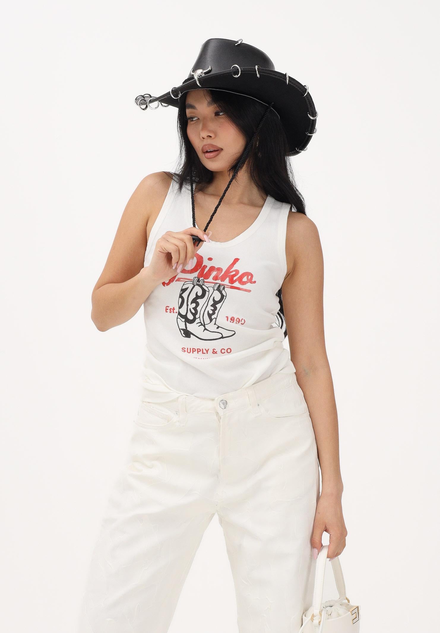PINKO Canotta bianca da donna con stampa vintage 106901A3BX Z05 PINKO