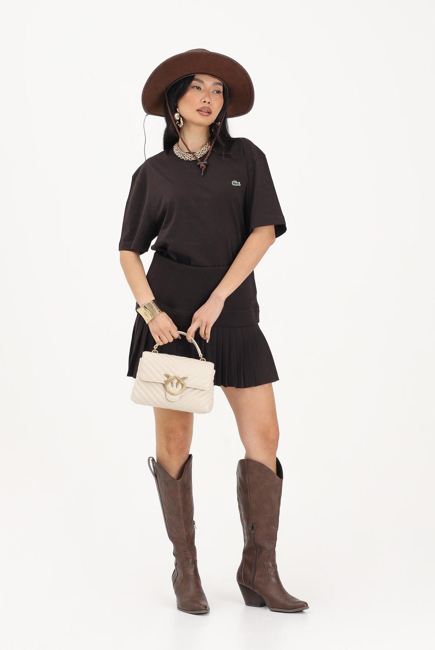 LACOSTE Gonna corta plissettata marrone da donna JF0940 3LA LACOSTE