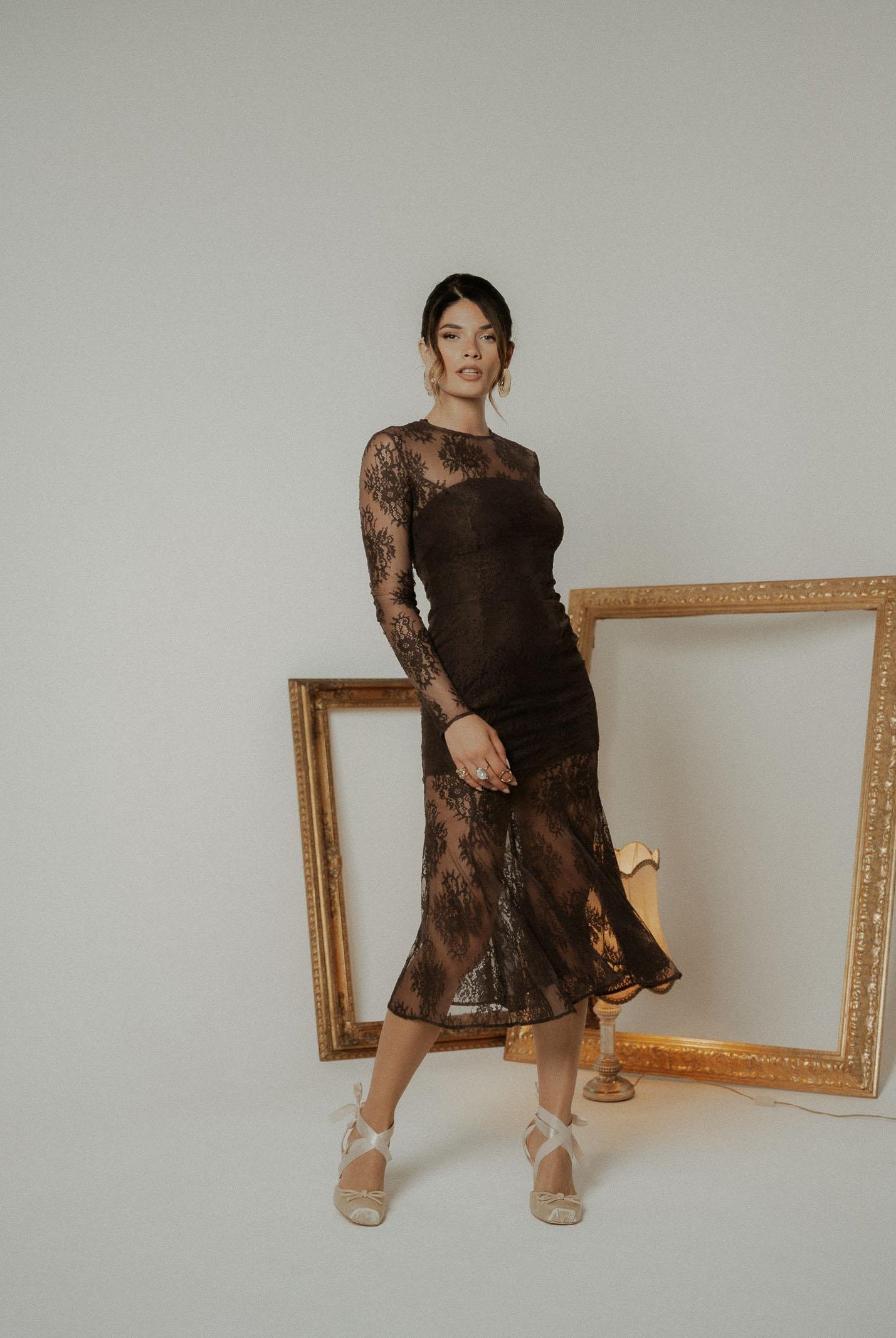 SANTAS Abito midi ÉTERNELLE marrone da donna PV2608 GR SANTAS