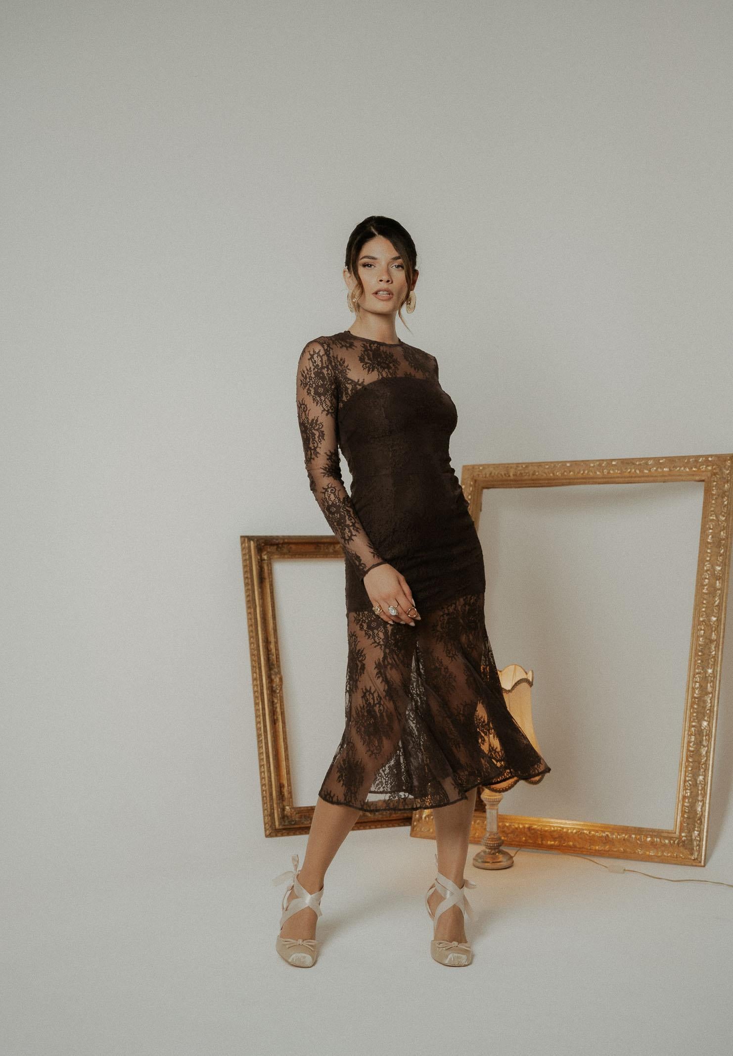 SANTAS Abito midi ÉTERNELLE marrone da donna PV2608 GR SANTAS