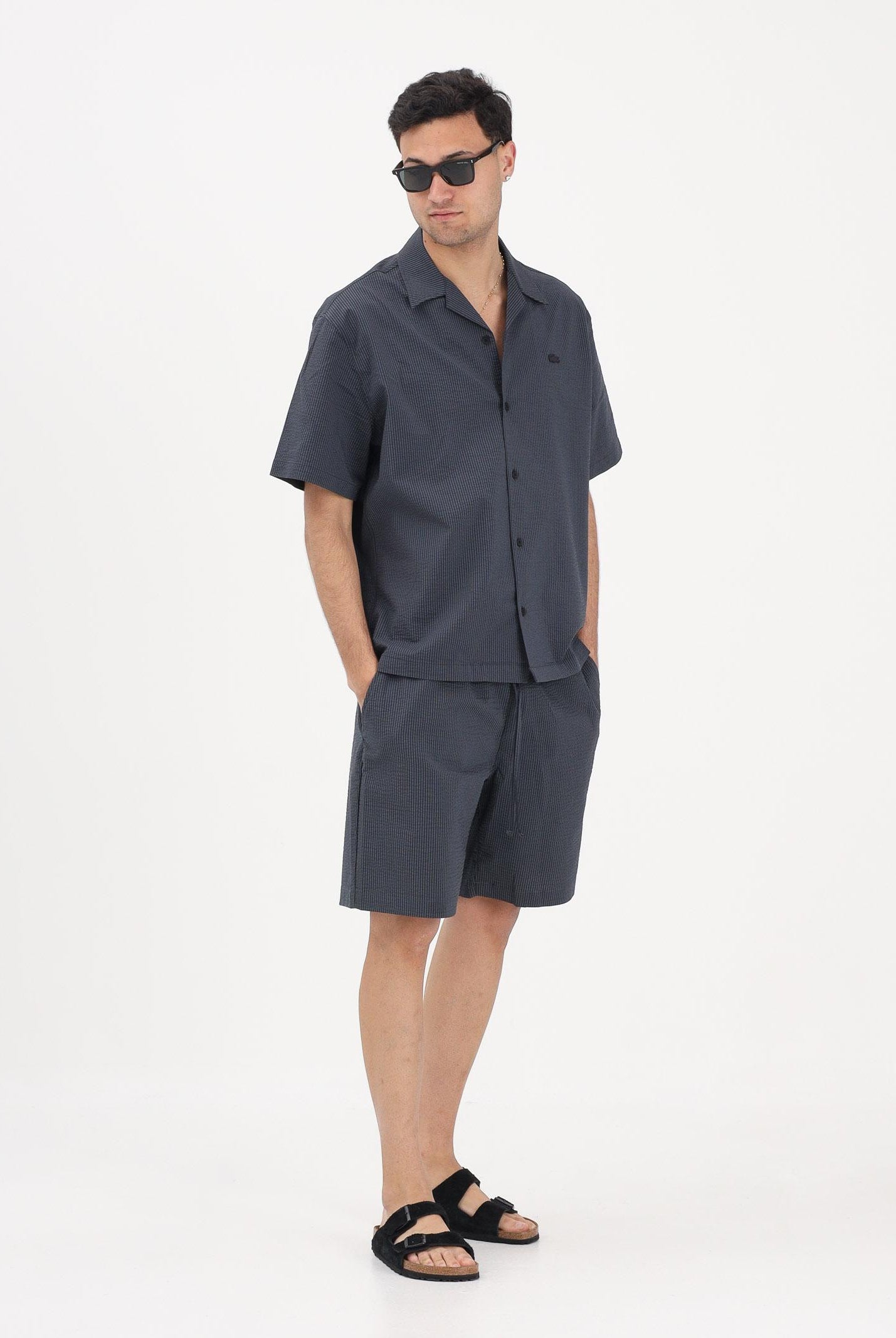 LACOSTE Shorts nero da uomo in seersucker di cotone GH1977 4CI LACOSTE