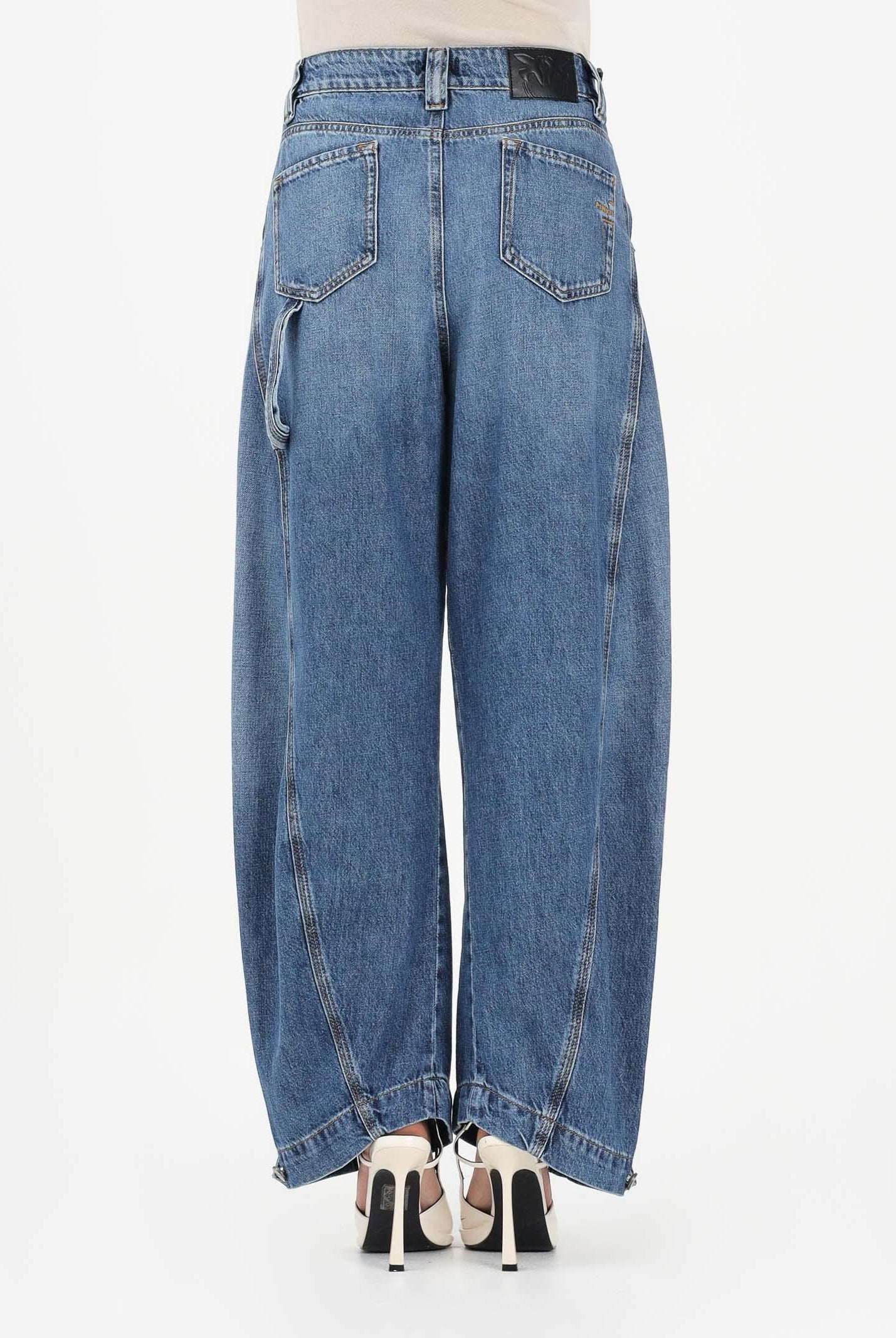 PINKO Jeans balloon SICURO ZIP realizzato in blue denim con scoloriture da donna 105680A33X PJD PINKO